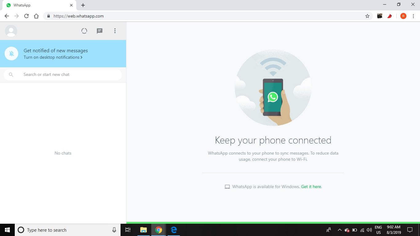 Ο πελάτης Ιστού WhatsApp που εκτελείται στο Chrome στα Windows
