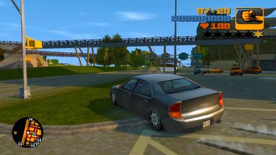 Ένα αυτοκίνητο πηδάει στο πεζοδρόμιο στο GTA 3 Remastered