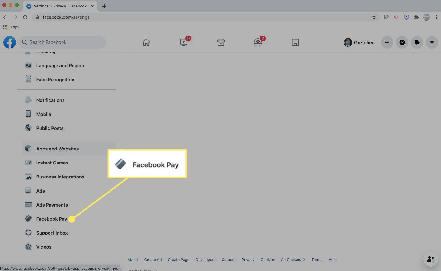 Facebook Pay σε ρυθμίσεις επιφάνειας εργασίας