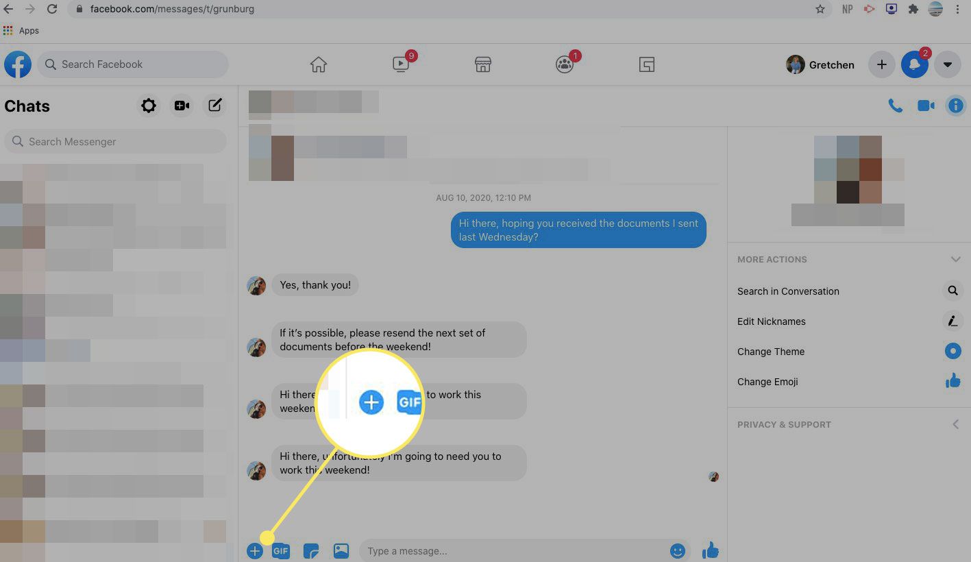Το σύμβολο συν στο Messenger για επιτραπέζιο υπολογιστή