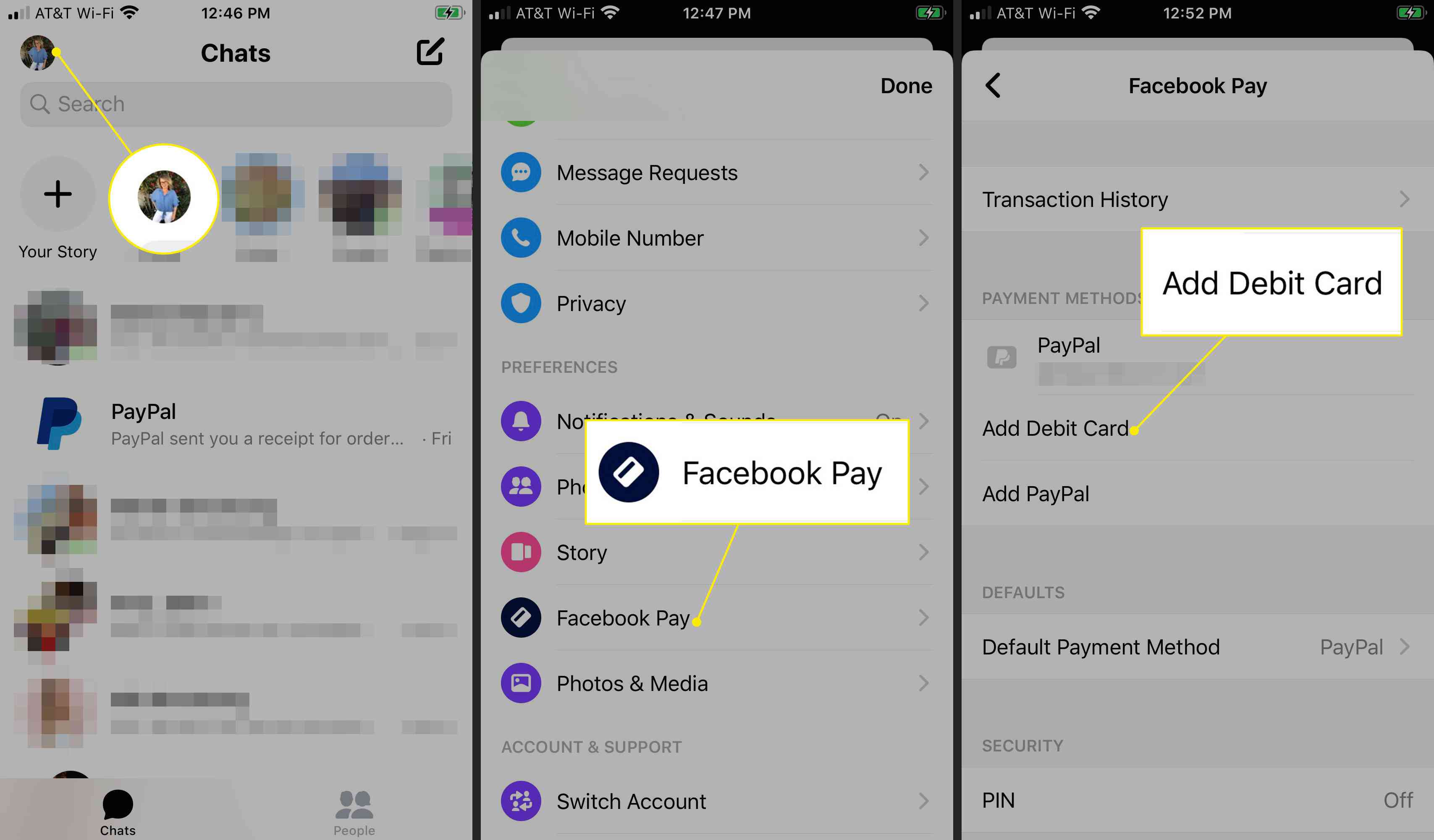 Προσθήκη χρεωστικής κάρτας στο Facebook Pay μέσω Messenger