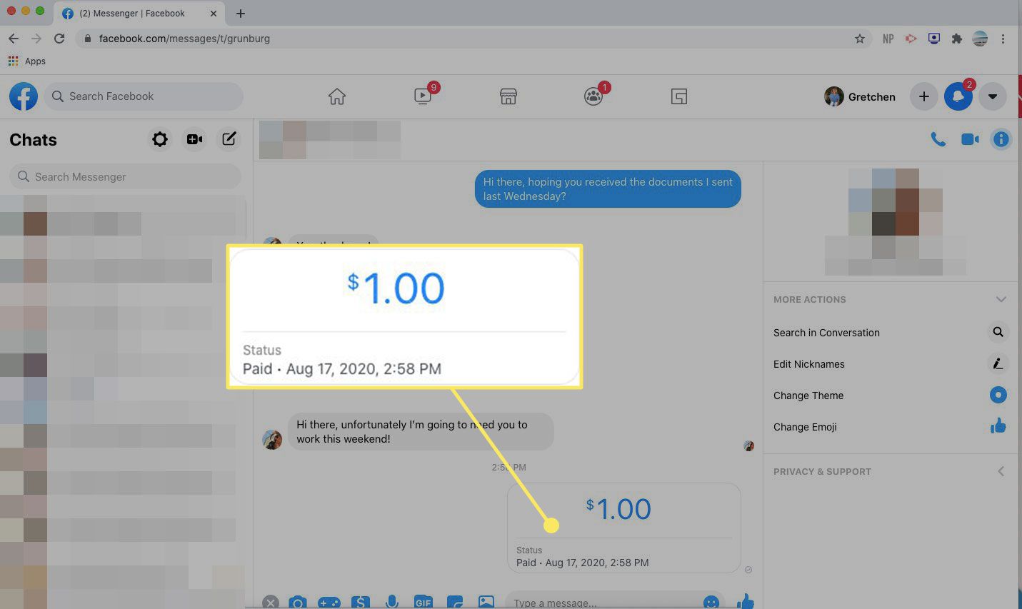 Μια πληρωμή εστάλη ειδοποίηση στο Messenger