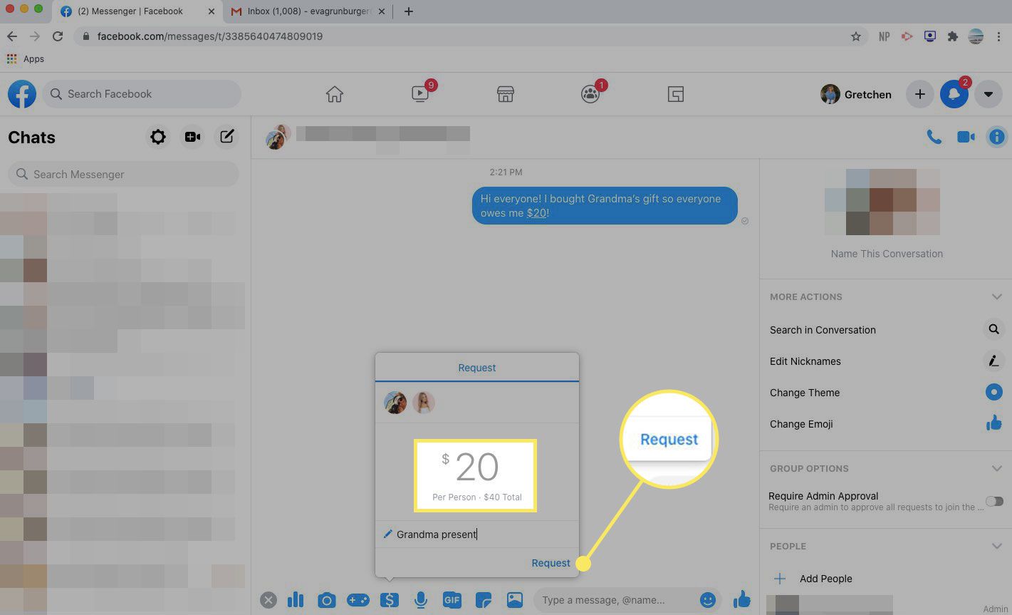 Ένα αίτημα χρημάτων στο Messenger