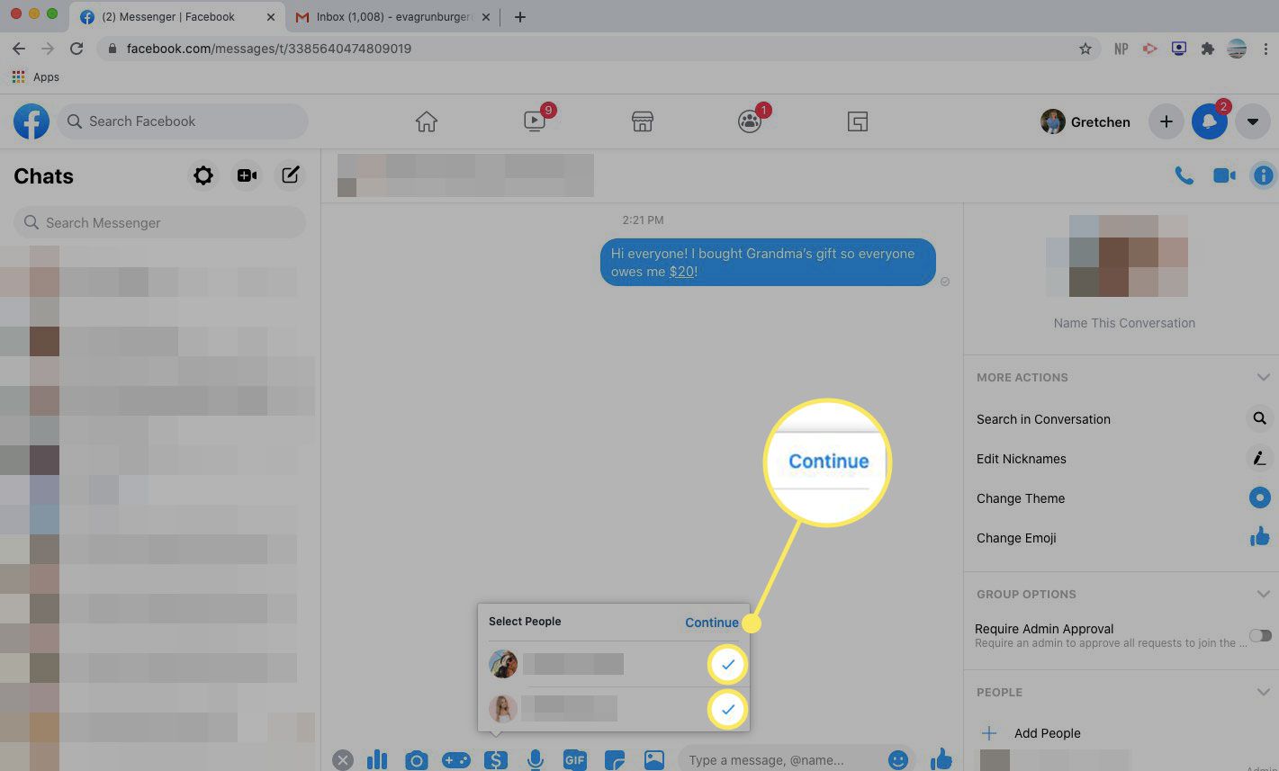 Επιλογή παραληπτών για αίτημα χρημάτων στο Messenger
