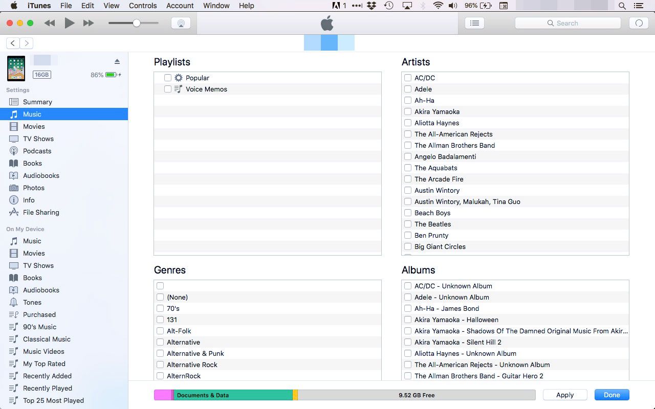 Στοιχεία για συγχρονισμό σε iPad στο iTunes
