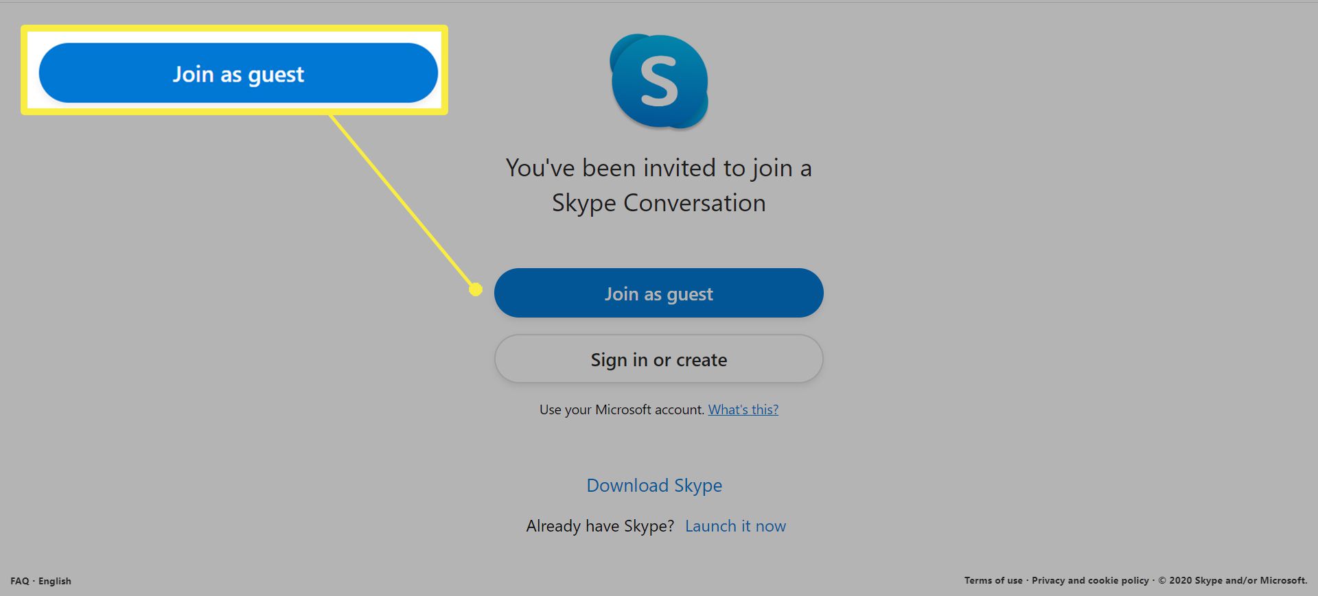 Συμμετοχή σε μια κλήση Skype Meet Now.