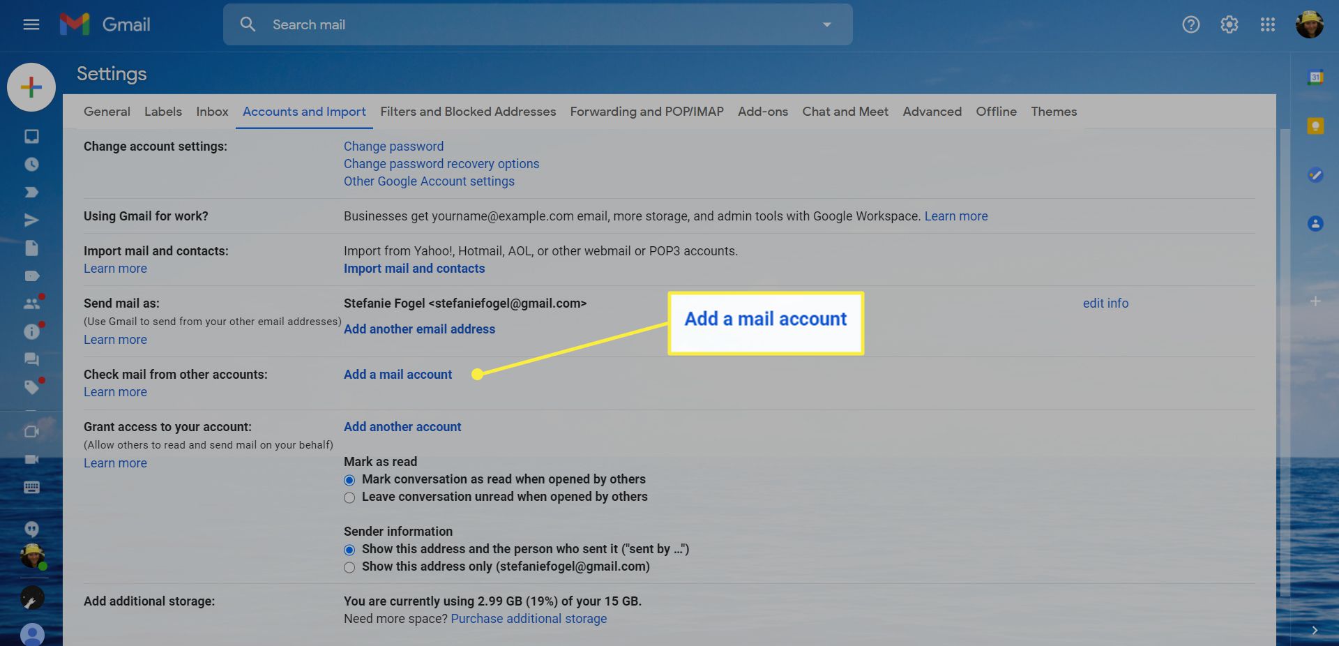Επισημαίνονται οι ρυθμίσεις του Gmail με την επιλογή «Προσθήκη λογαριασμού αλληλογραφίας»