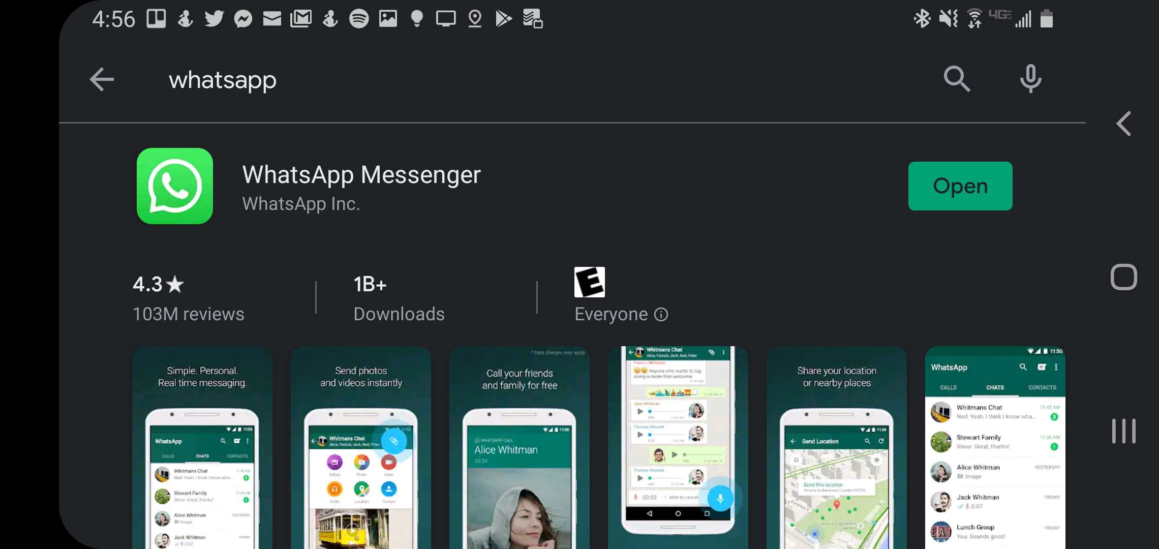 Στιγμιότυπο οθόνης του WhatsApp στο Google Play