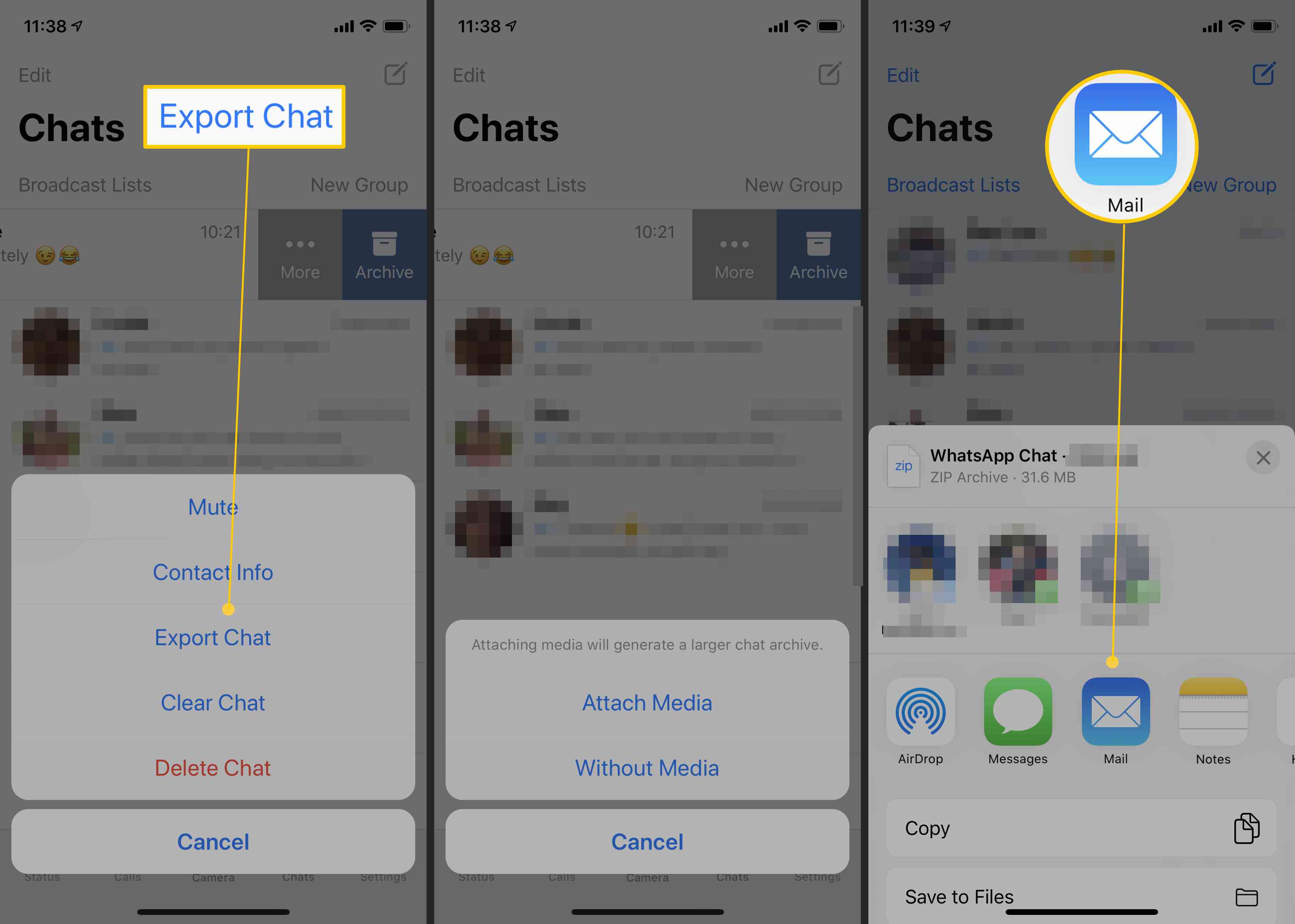 Βήματα για την εξαγωγή των συνομιλιών WhatsApp σε διαφορετική τοποθεσία ή διεύθυνση email