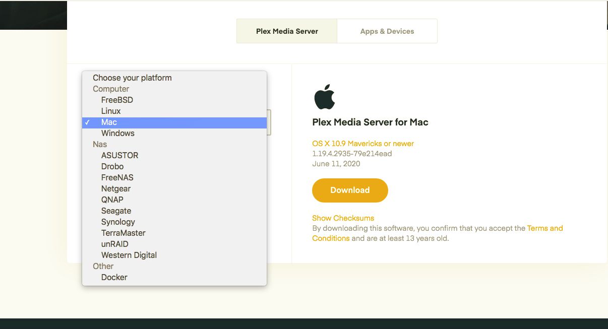 Στην καρτέλα Plex Media Server, επιλέξτε την πλατφόρμα σας