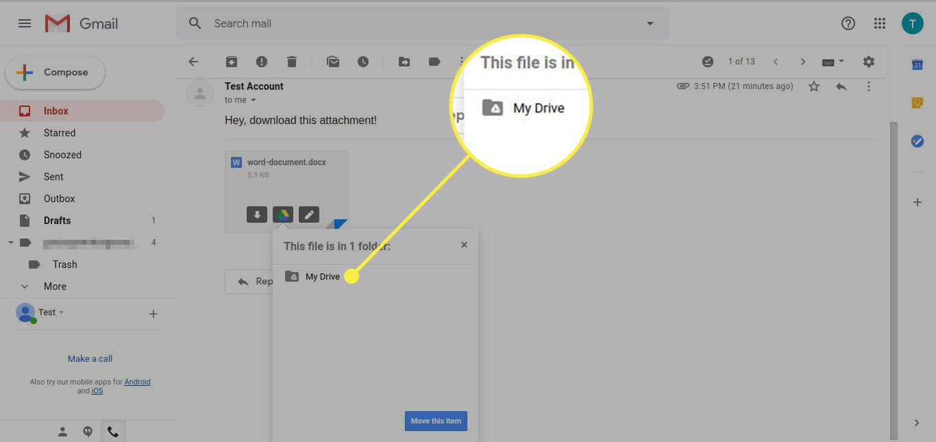 Επισημαίνεται το Gmail με έναν φάκελο Google Drive