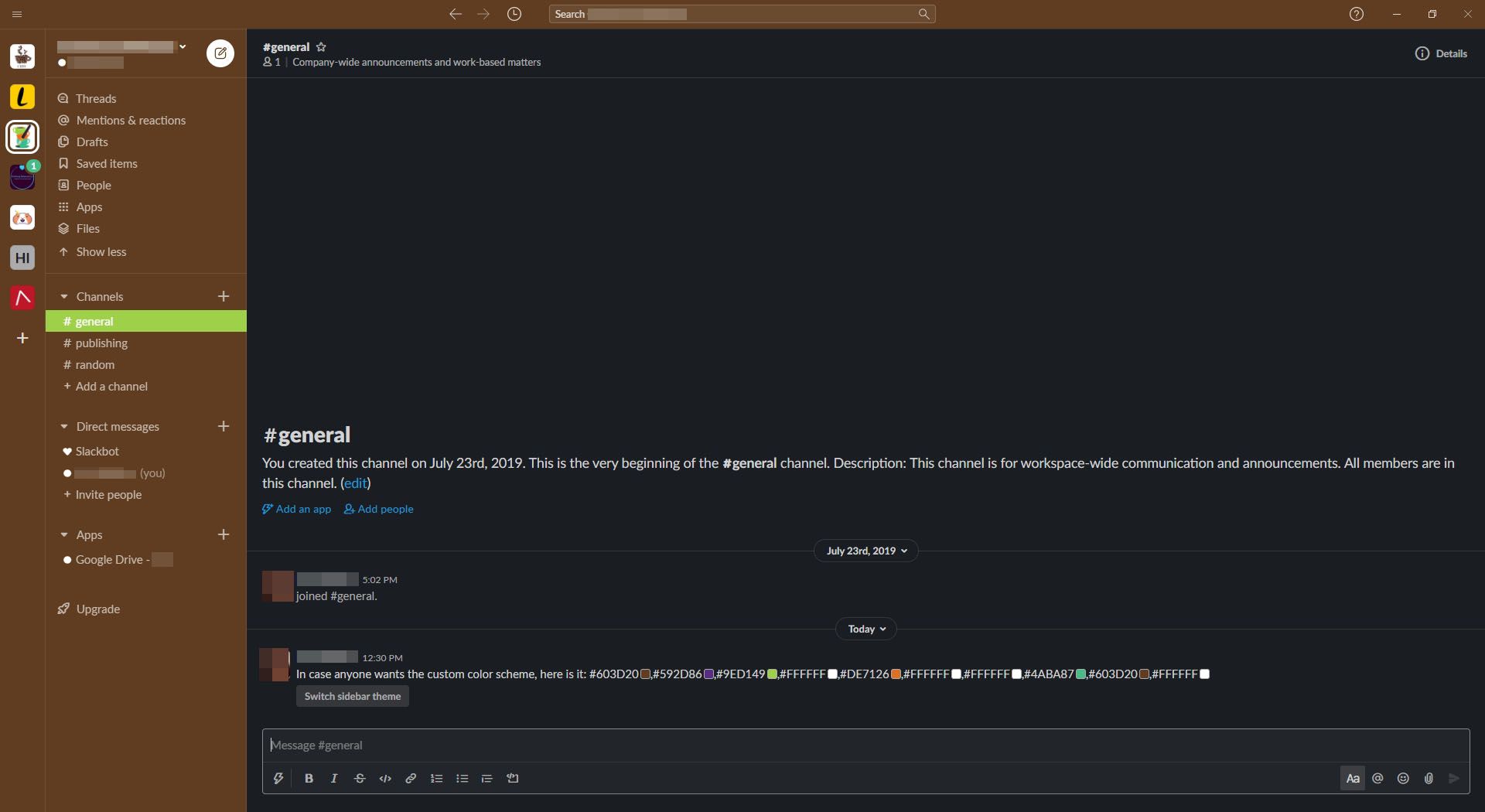 Οι χρωματικοί κωδικοί επικολλήθηκαν στο Slack.