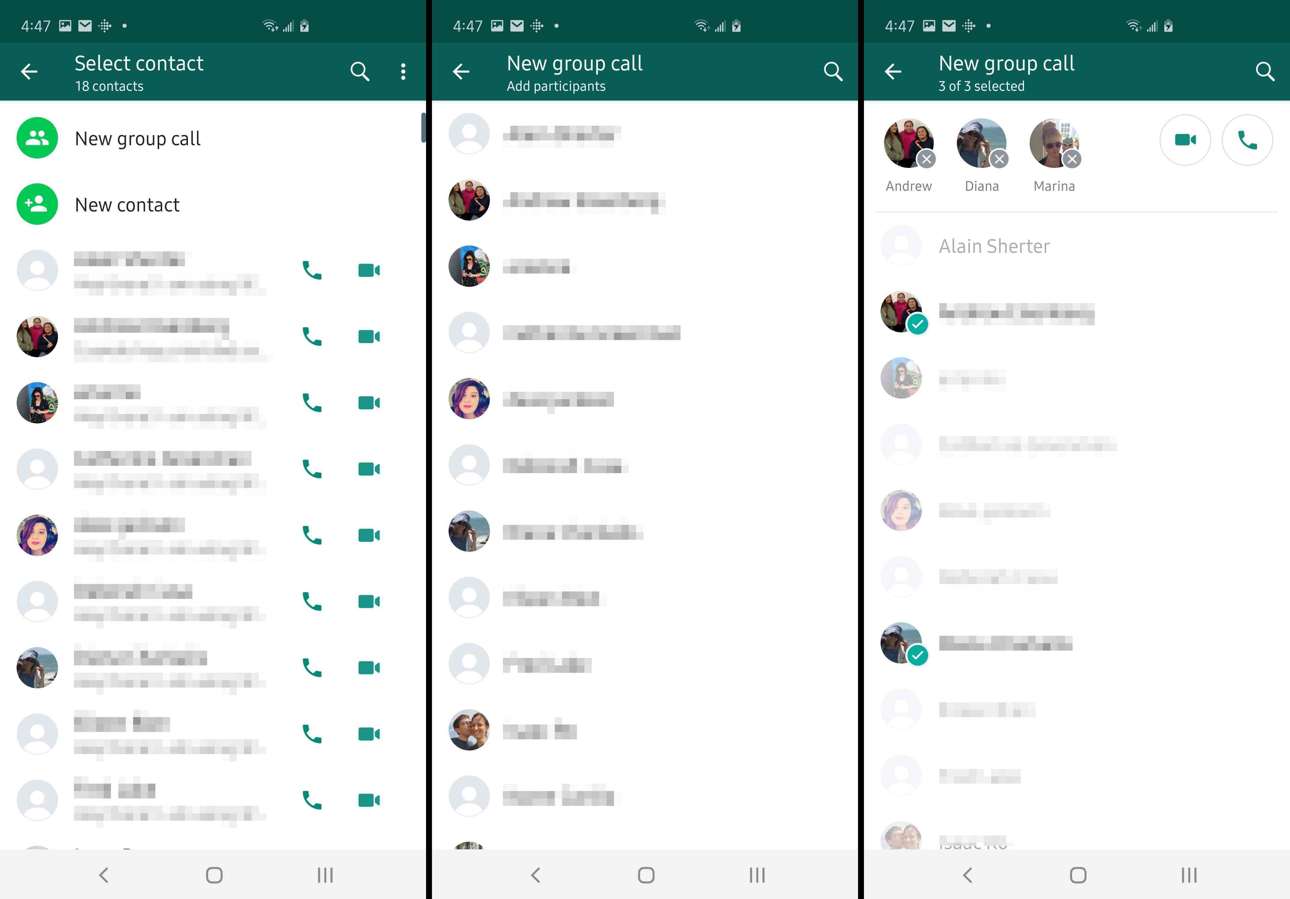 Στιγμιότυπα οθόνης WhatsApp που δείχνουν πώς να κάνετε ομαδική κλήση.