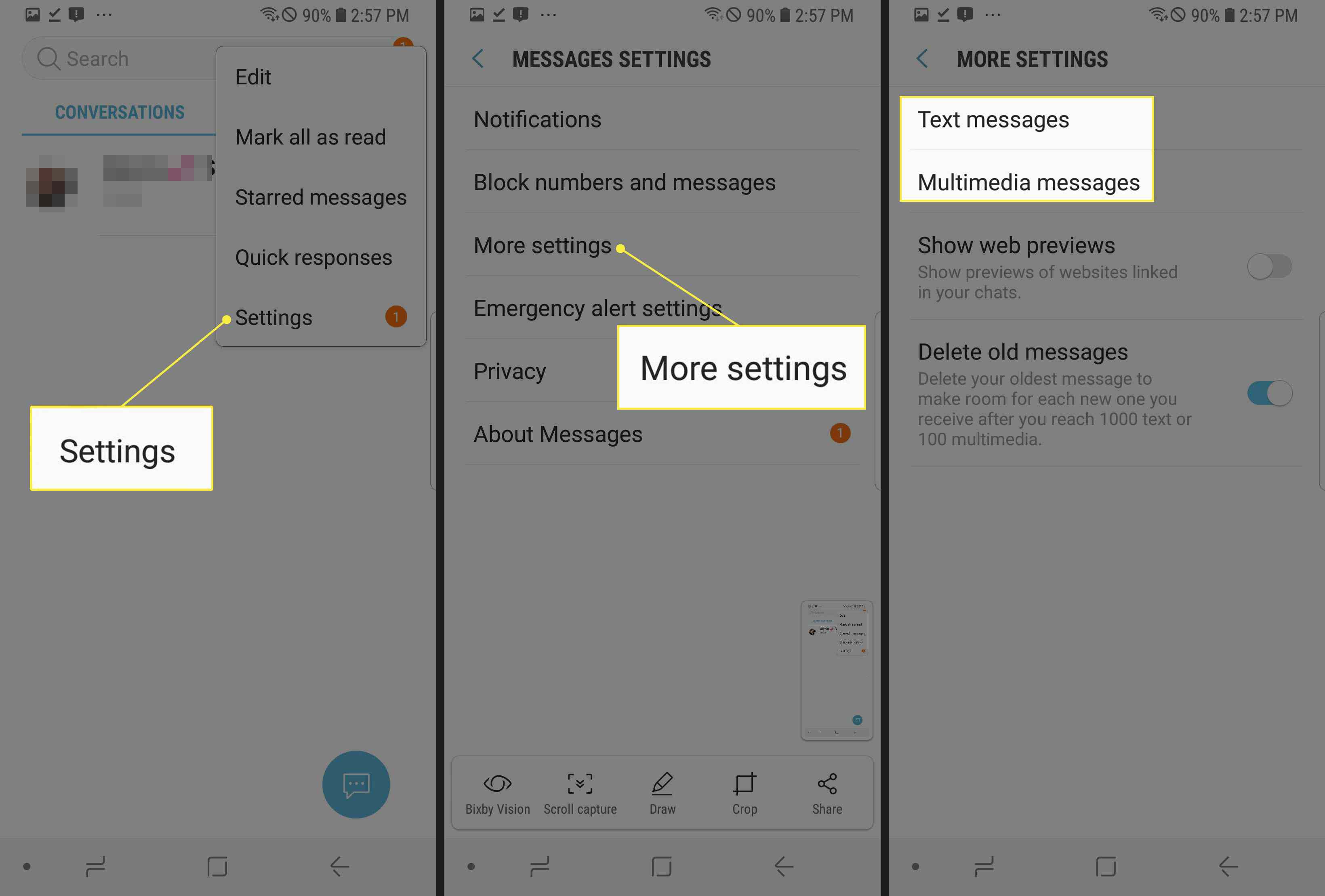 Ρυθμίσεις μηνυμάτων κειμένου σε τηλέφωνο Android