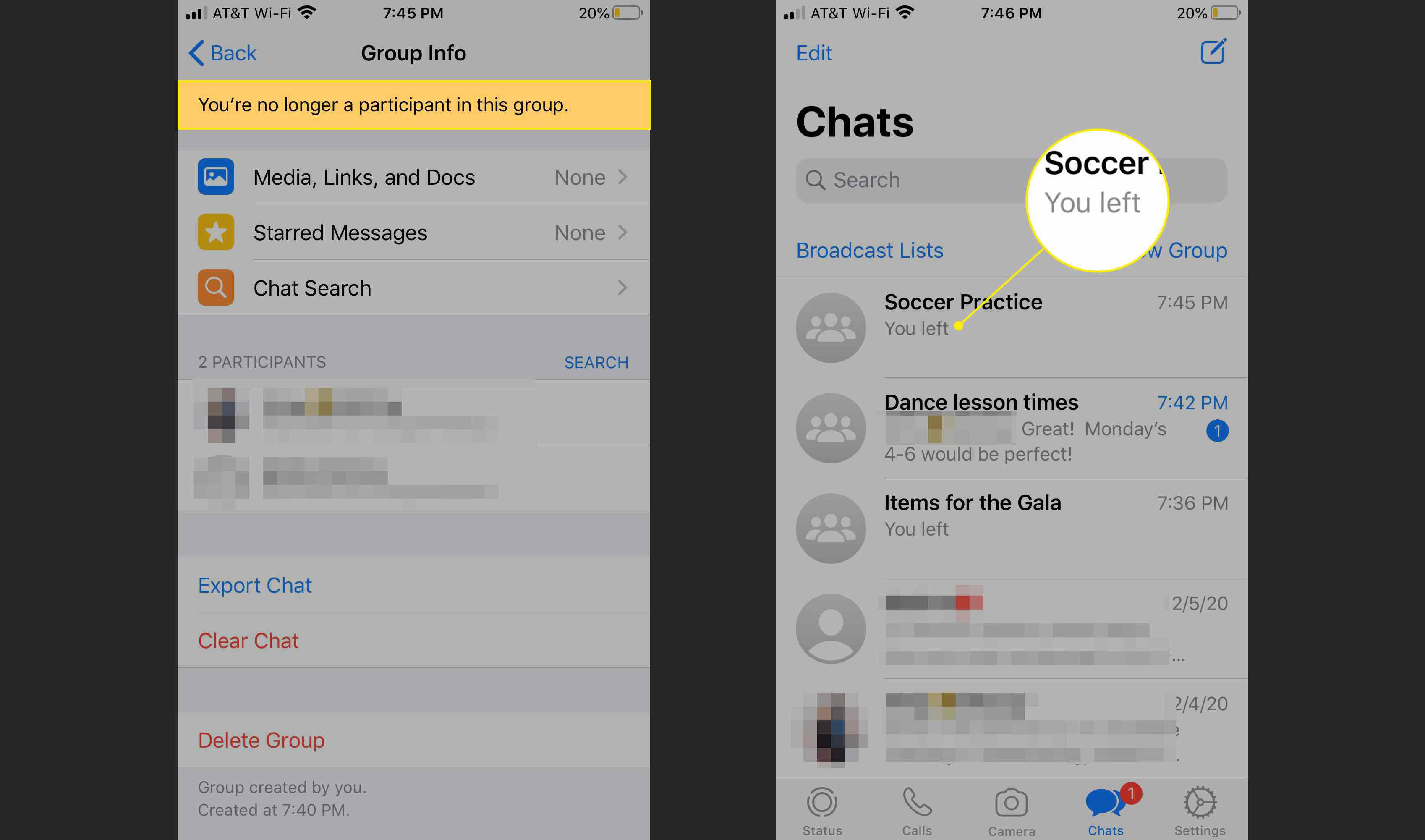 Μηνύματα WhatsApp που δείχνουν ότι έχετε αποχωρήσει από μια ομάδα