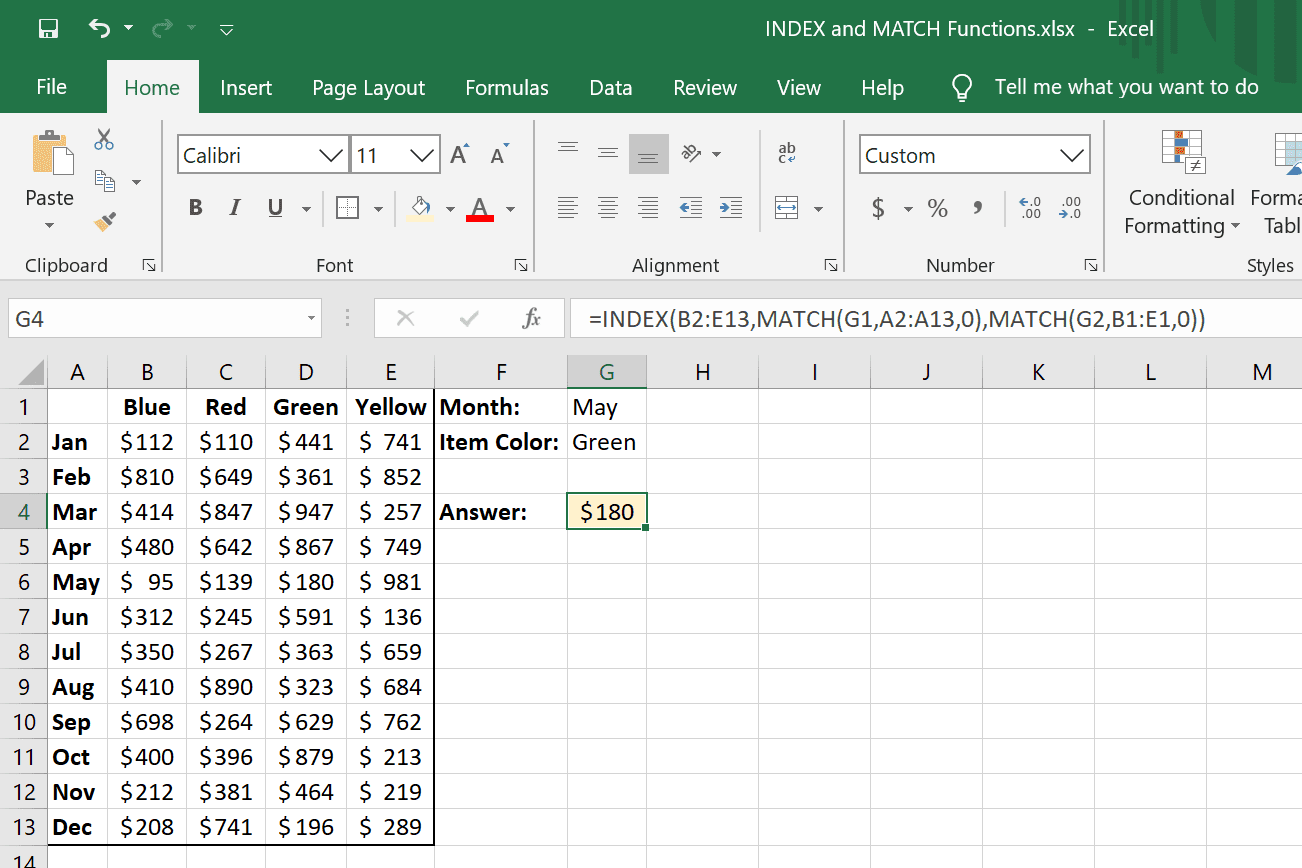 Παράδειγμα ένθεσης INDEX και MATCH στο Excel