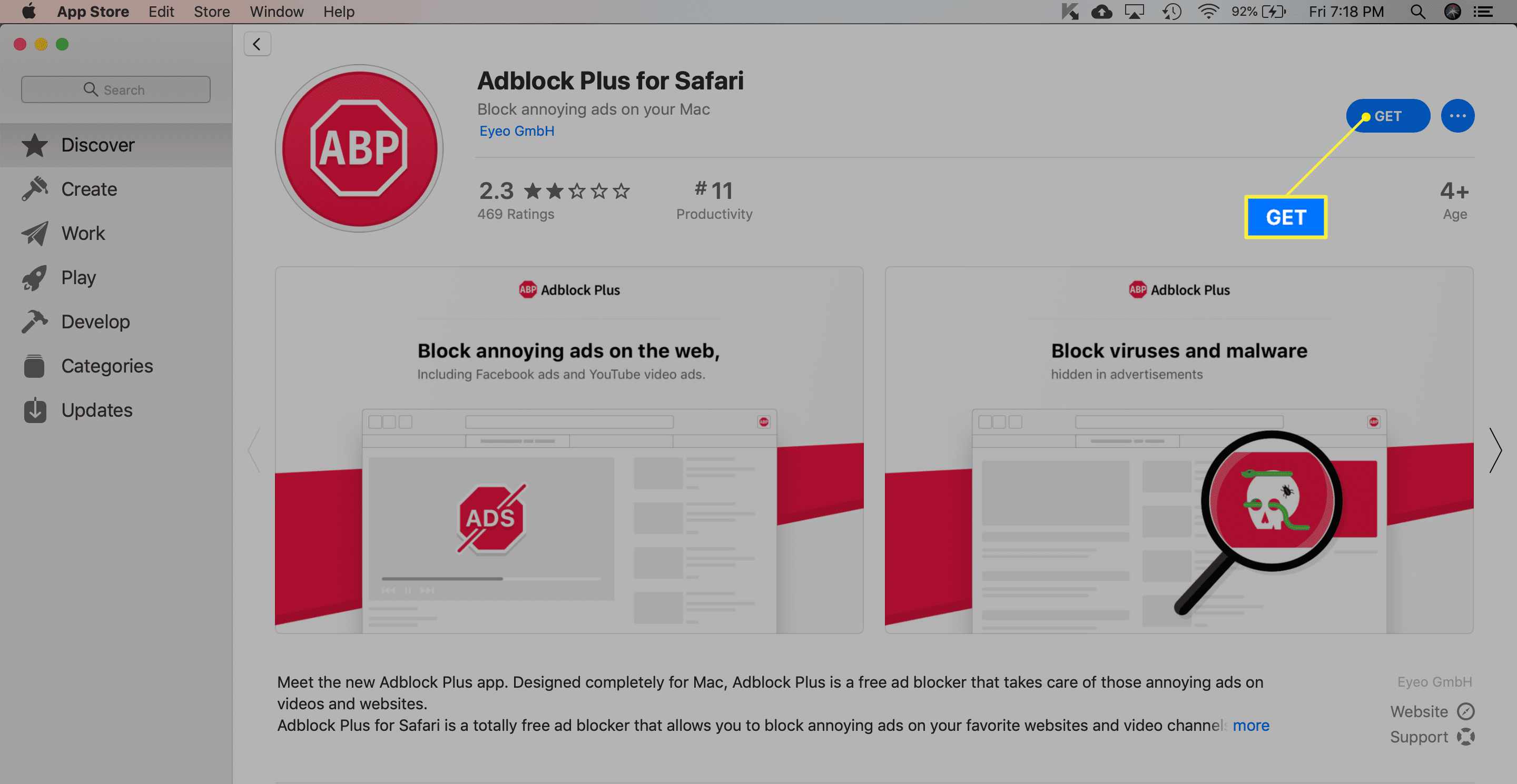 Επέκταση Adblock Plus στο Mac App Store με την ένδειξη Get