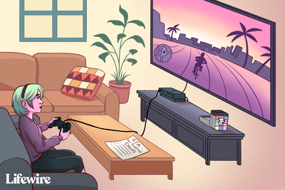 Ο παίκτης παίζει GTA San Andreas σε μια τηλεόραση μεγάλης οθόνης