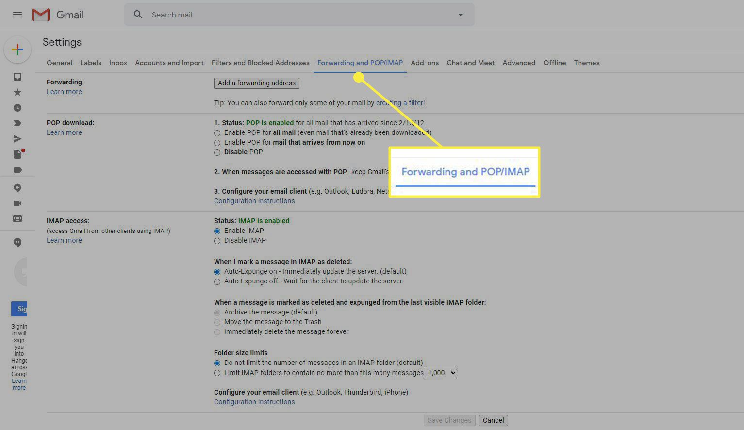Η καρτέλα Προώθηση και POP / IMAP στις ρυθμίσεις του Gmail