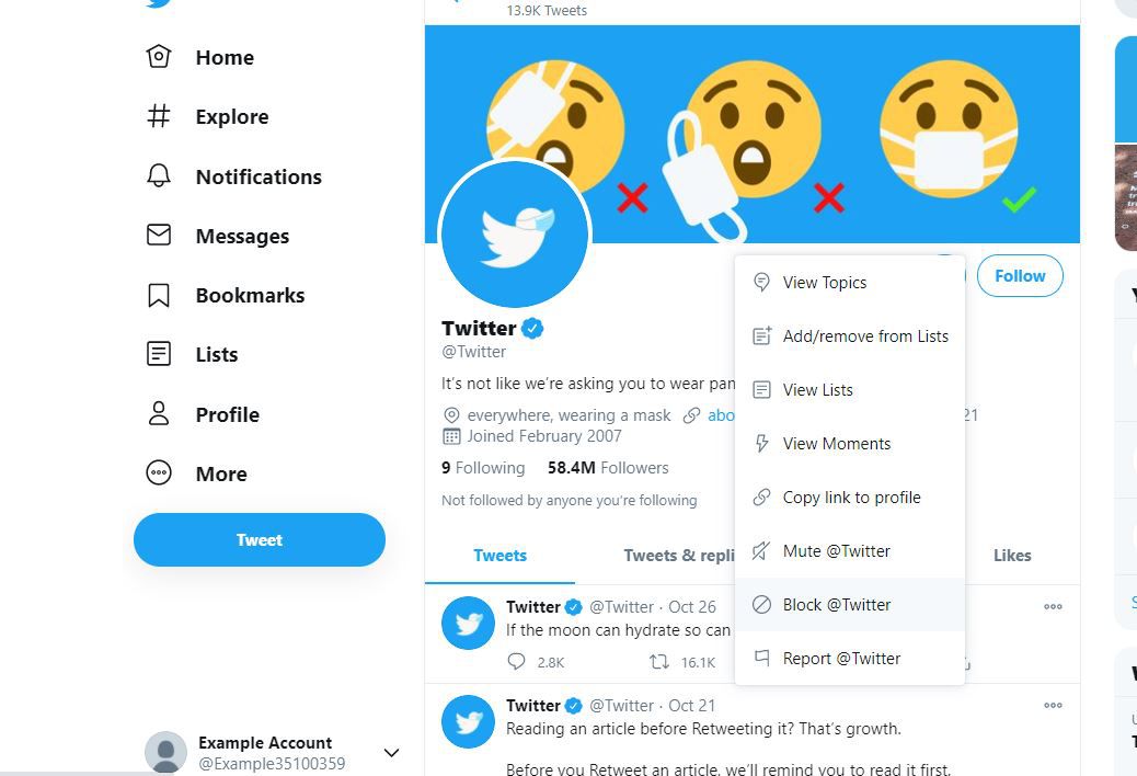 Επιλογή σίγασης στο προφίλ Twitter