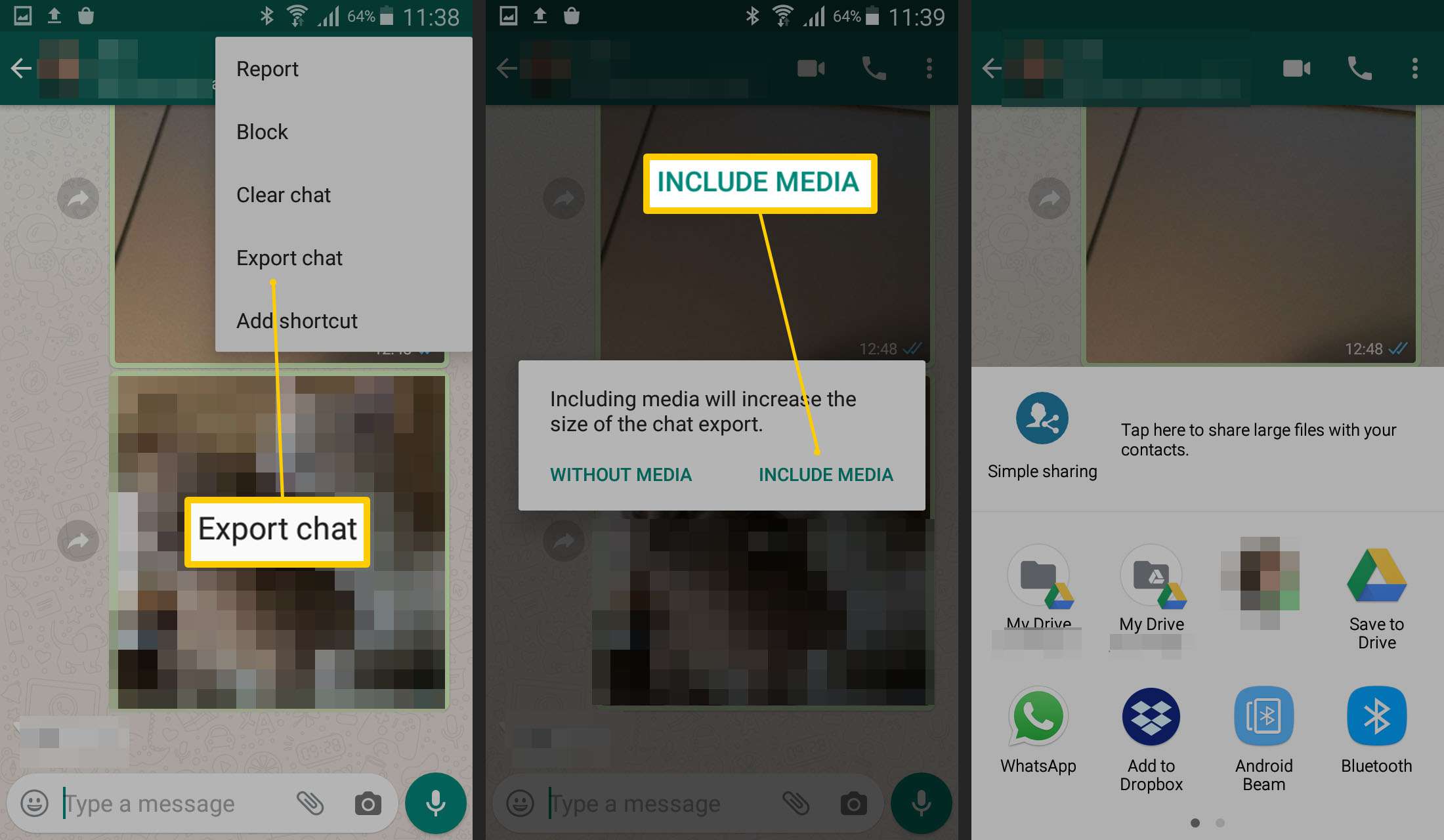 WhatsApp - βήματα για την εξαγωγή της συνομιλίας σας αλλού σε Android