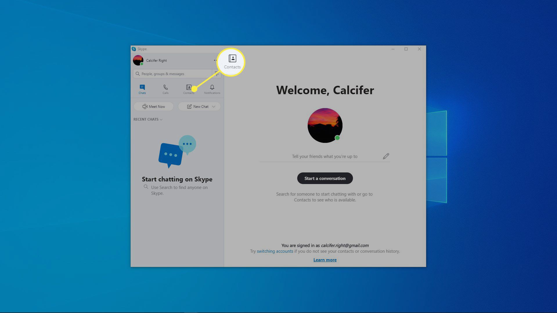 Ένα στιγμιότυπο οθόνης του Skype.