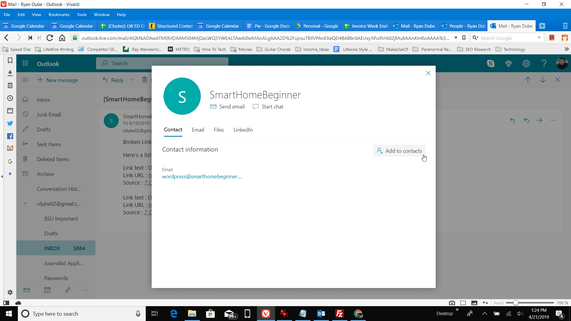Στιγμιότυπο οθόνης του παραθύρου προσθήκης επαφής στο Outlook.com