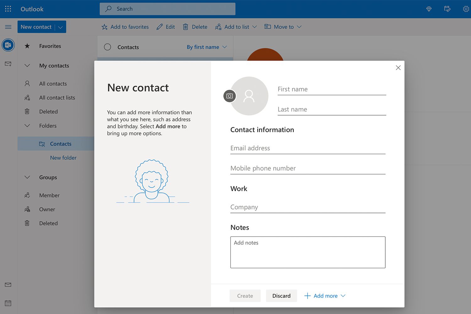 Νέα οθόνη επαφής στην εφαρμογή People στο Outlook.com