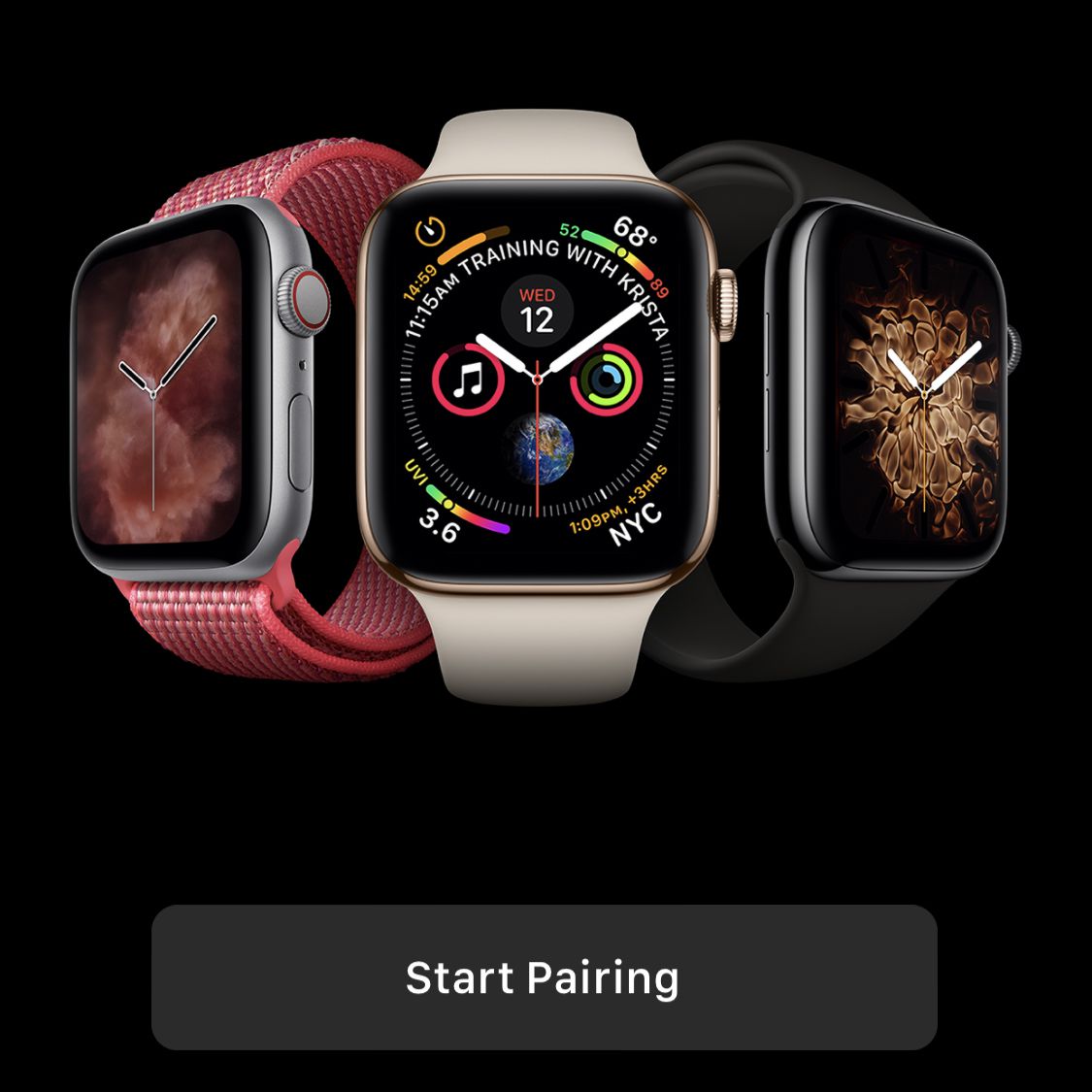 Στιγμιότυπο οθόνης της εφαρμογής Apple Watch πριν ξεκινήσει η σύζευξη
