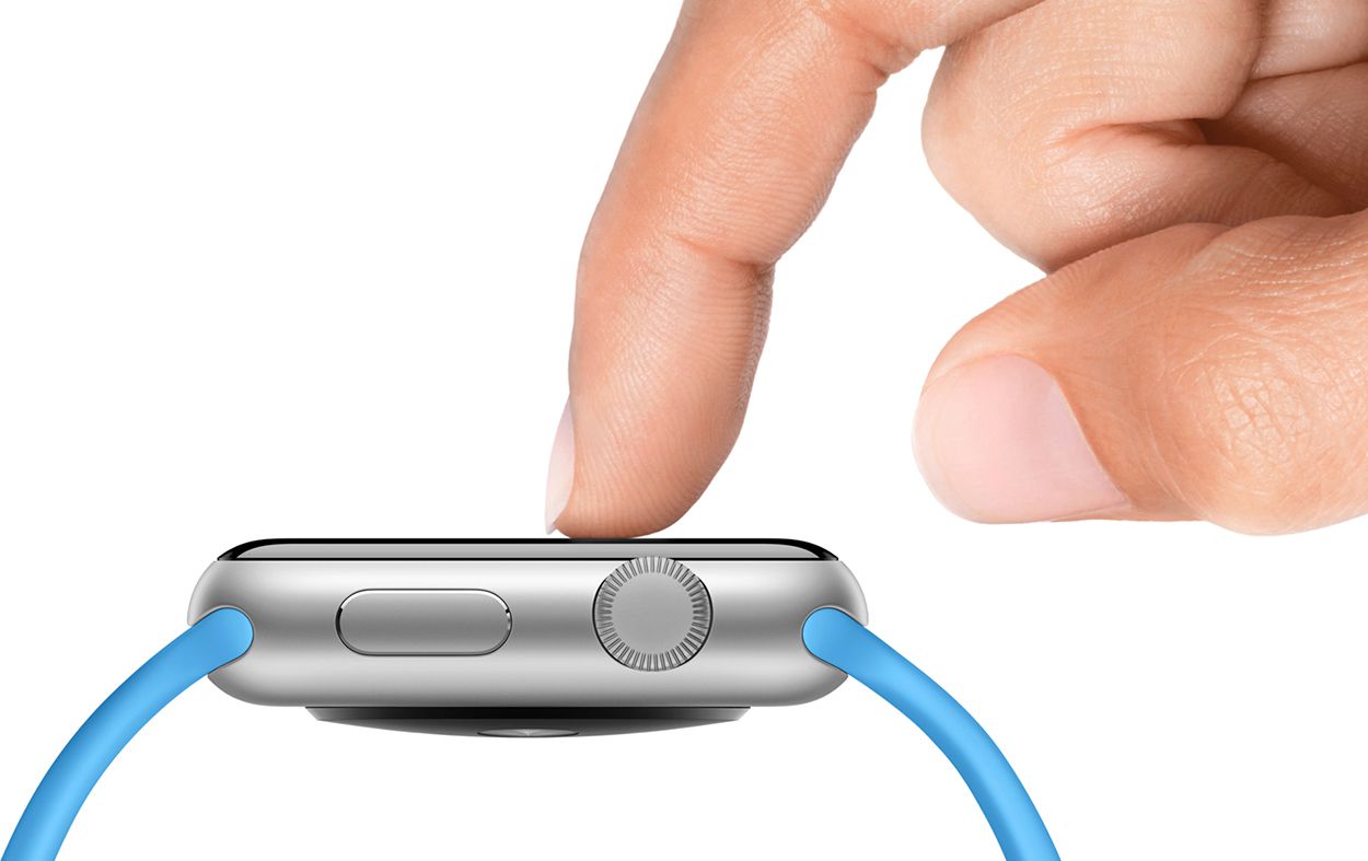 Ένα δάχτυλο που πιέζει την οθόνη ενός ρολογιού της Apple