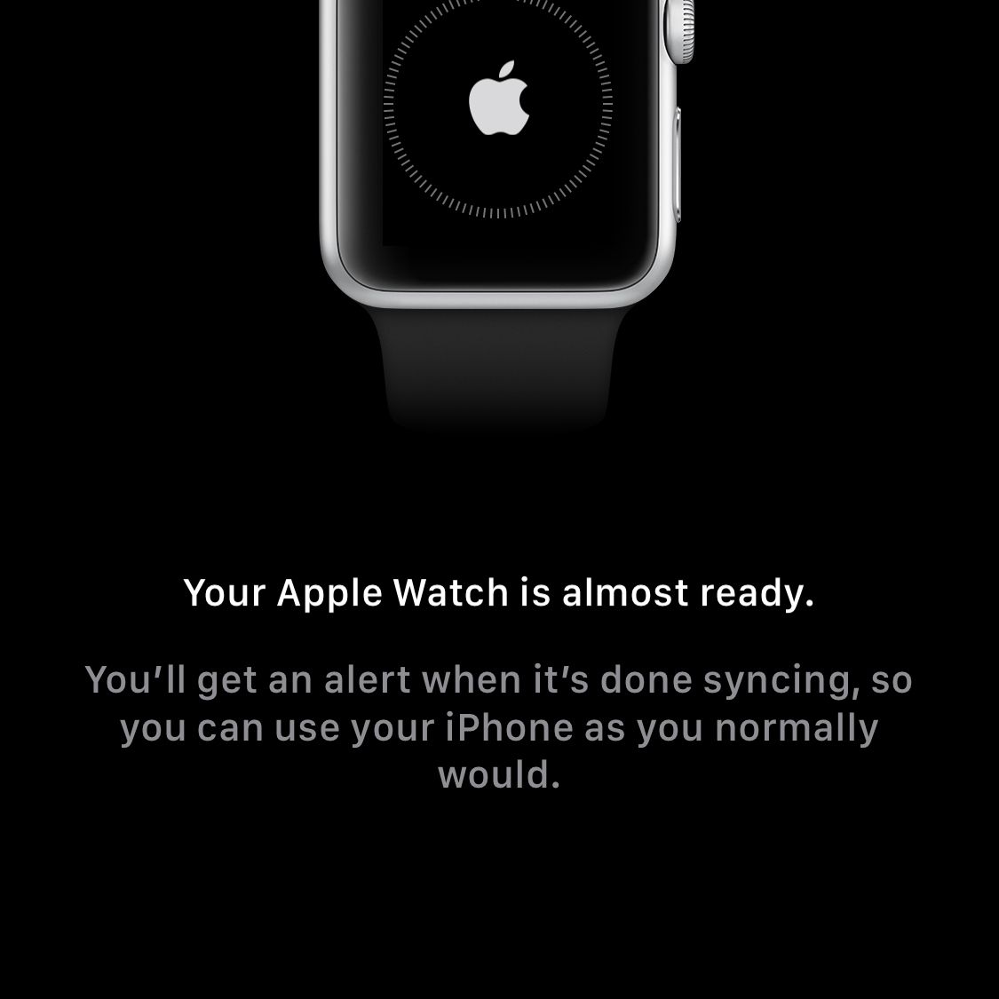 Μια οθόνη που δείχνει το Apple Watch και το iPhone να συγχρονίζονται μεταξύ τους