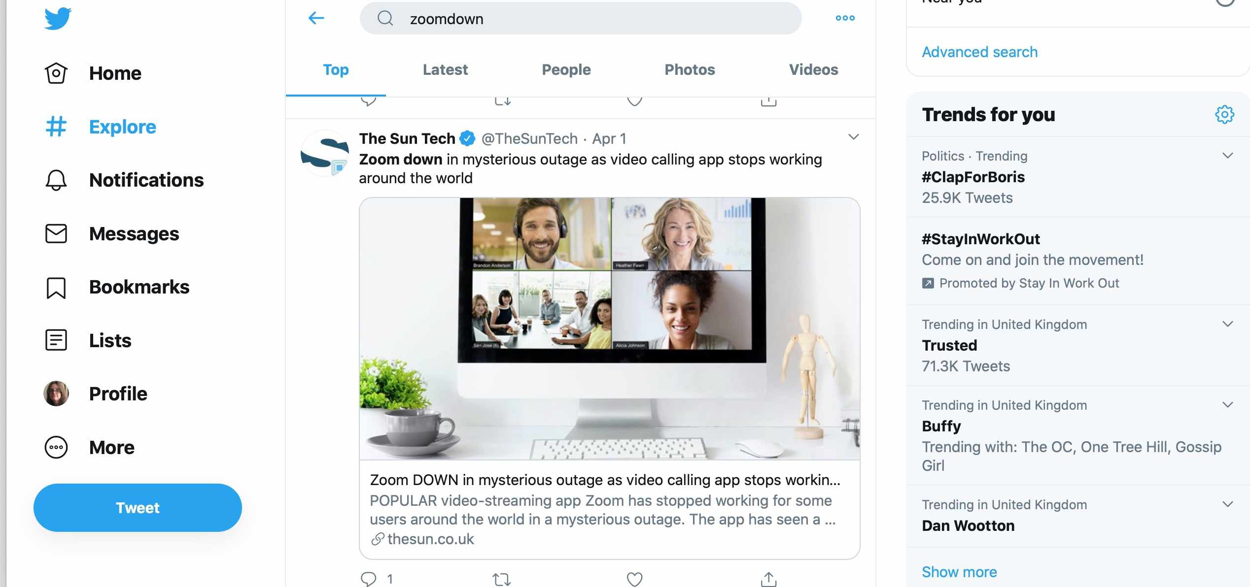 Zoomdown hashtag στο Twitter