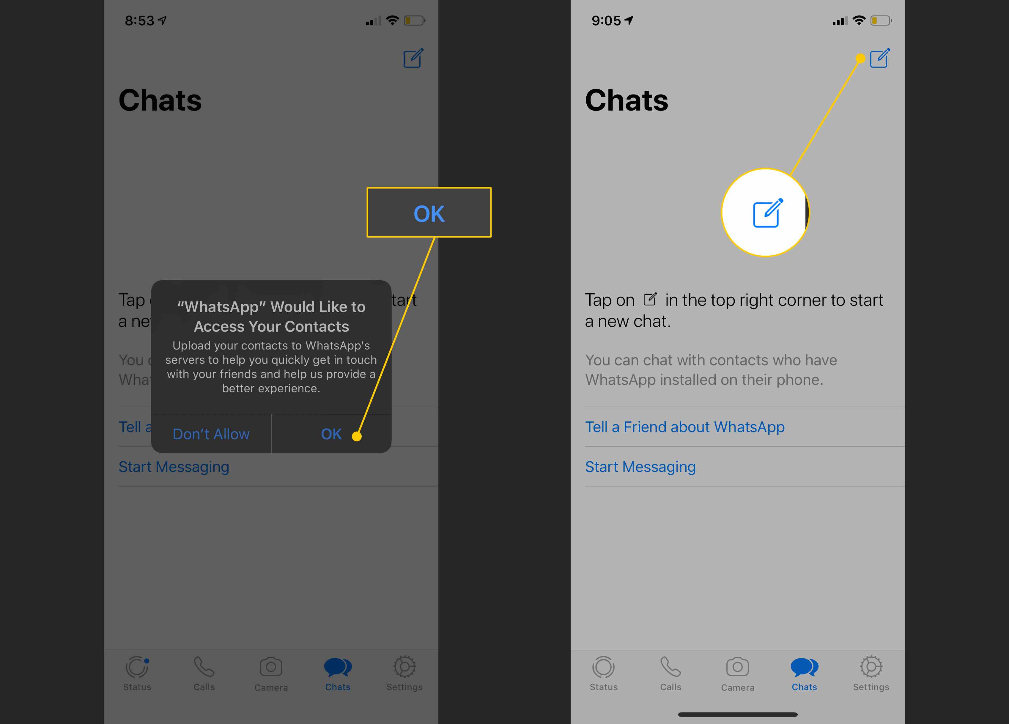Κουμπί OK, Νέο κουμπί συνομιλίας στο WhatsApp σε iOS