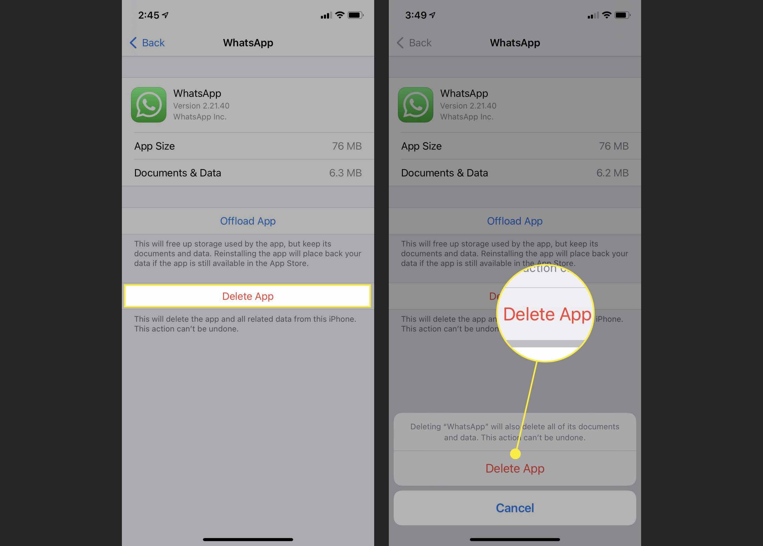 Διαγραφή Whatsapp από τις Ρυθμίσεις iOS.