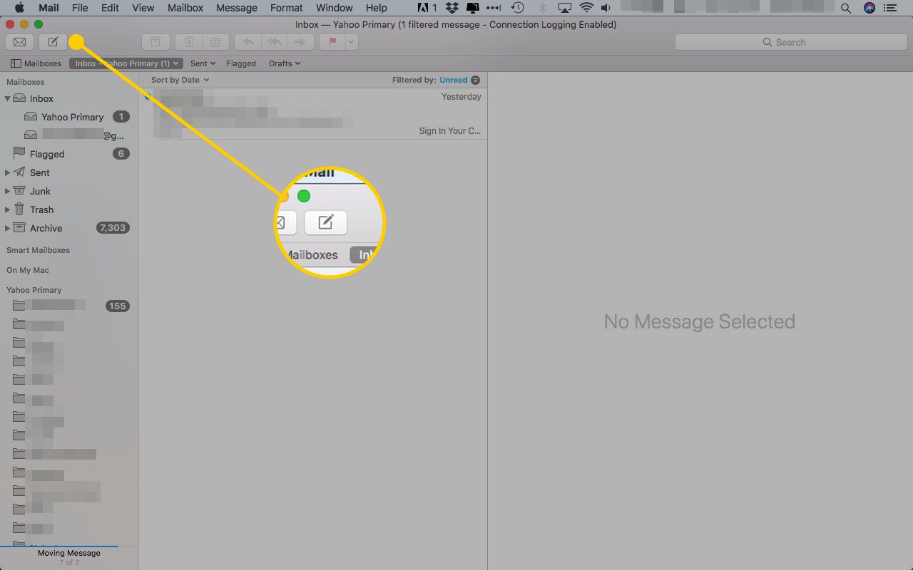 Η Apple Mail επισημαίνεται με το κουμπί Νέο μήνυμα