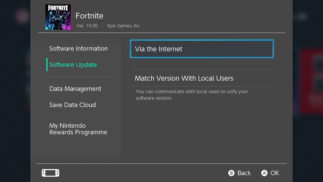 Ρυθμίσεις παιχνιδιού Nintendo Switch για το Fortnite.