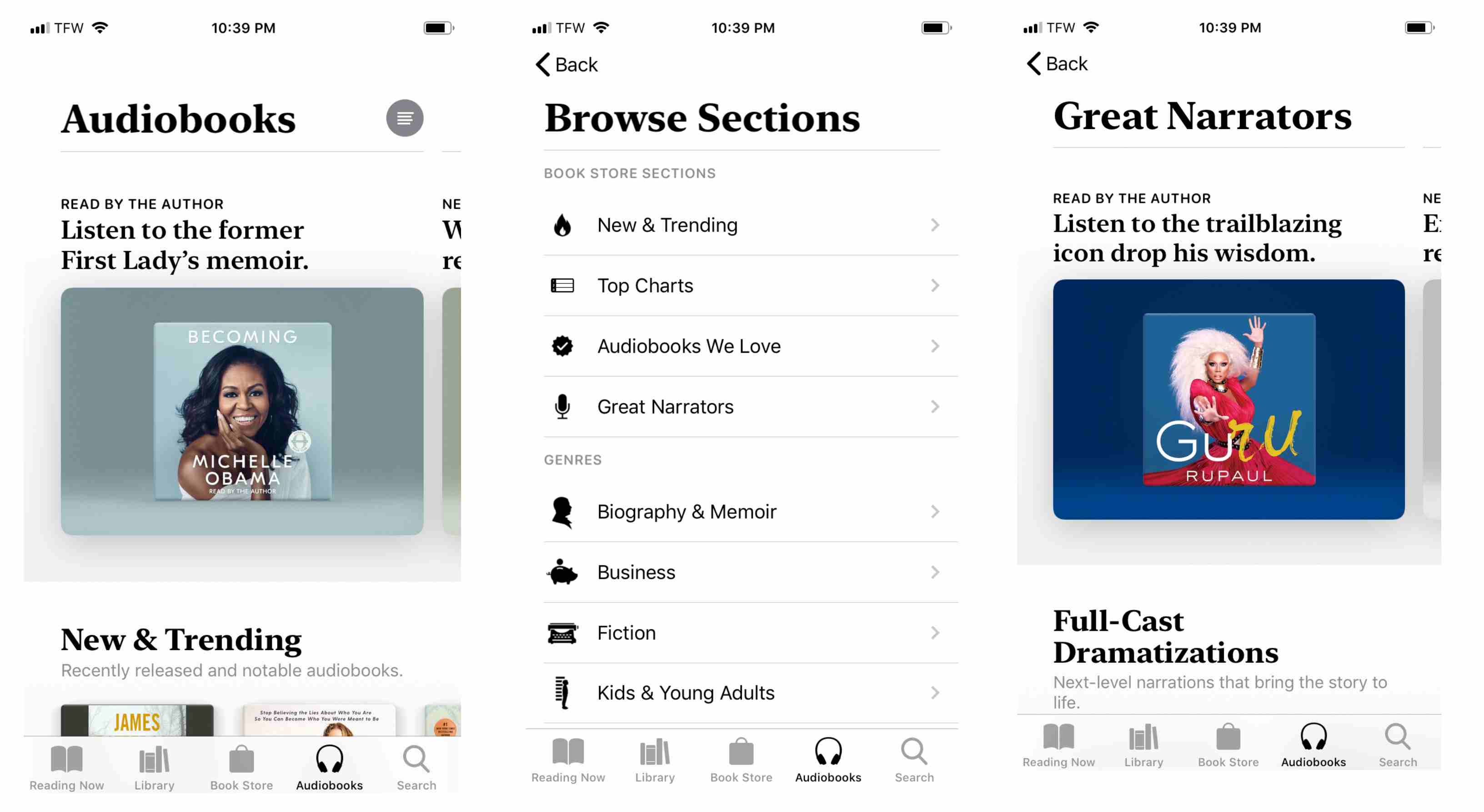 Στιγμιότυπο οθόνης της οθόνης Βιβλίων ηχητικών βιβλίων της Apple στο iPhone