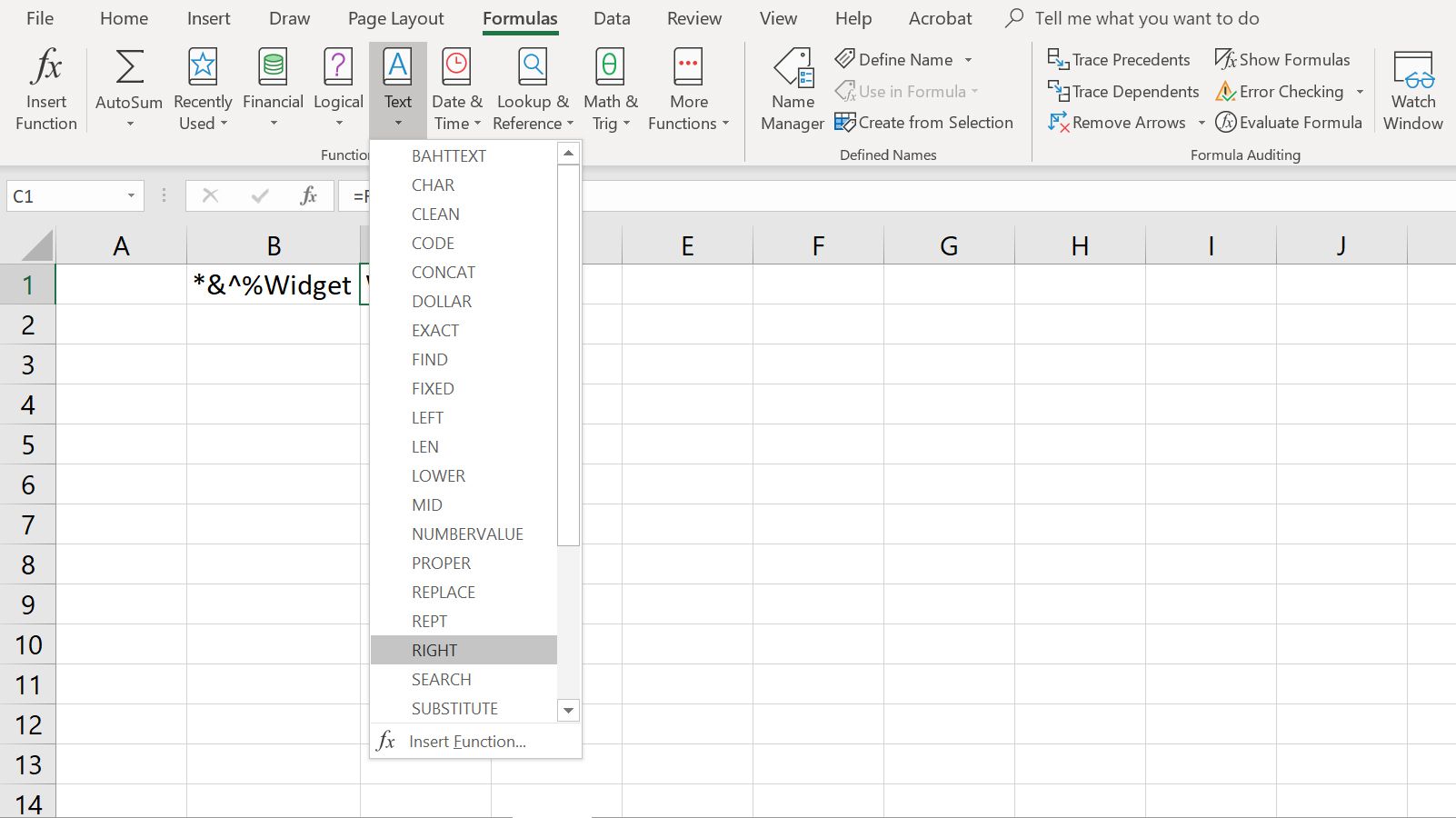 Αναδυόμενο μενού τύπου Excel του κειμένου με επιλεγμένη τη λειτουργία ΔΕΞΙΑ