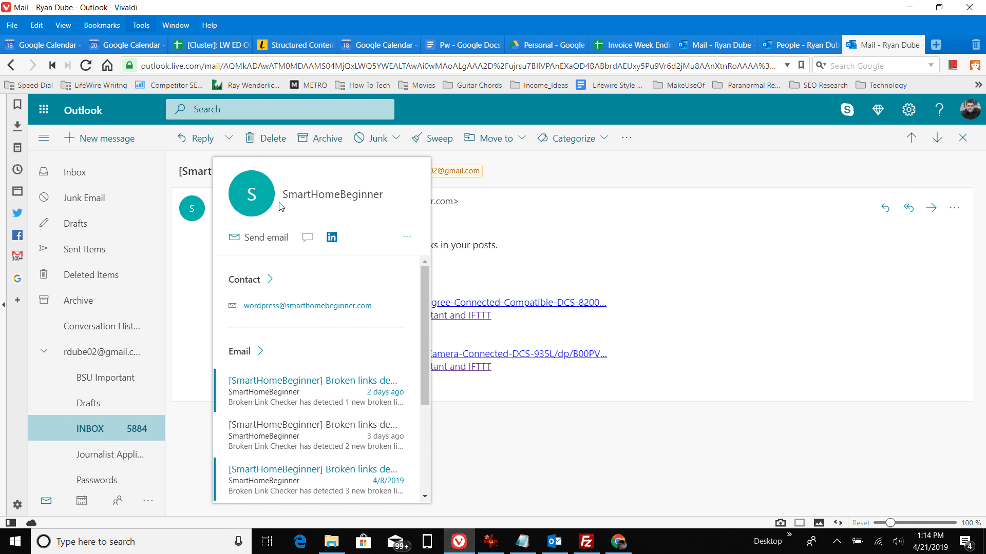 Στιγμιότυπο οθόνης για την επιλογή επαφών στο Outlook.com