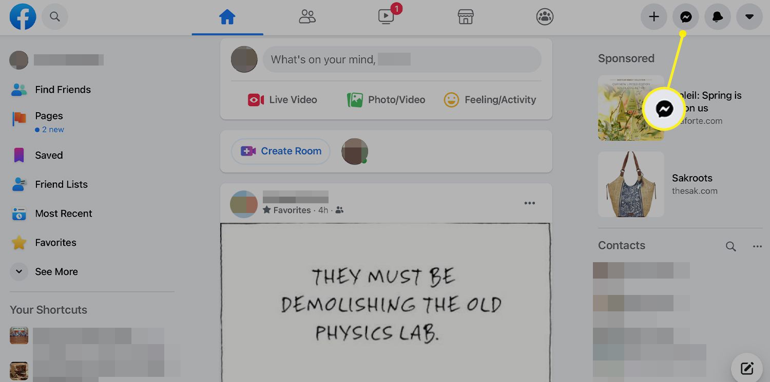 Το εικονίδιο Messenger στο Facebook.com