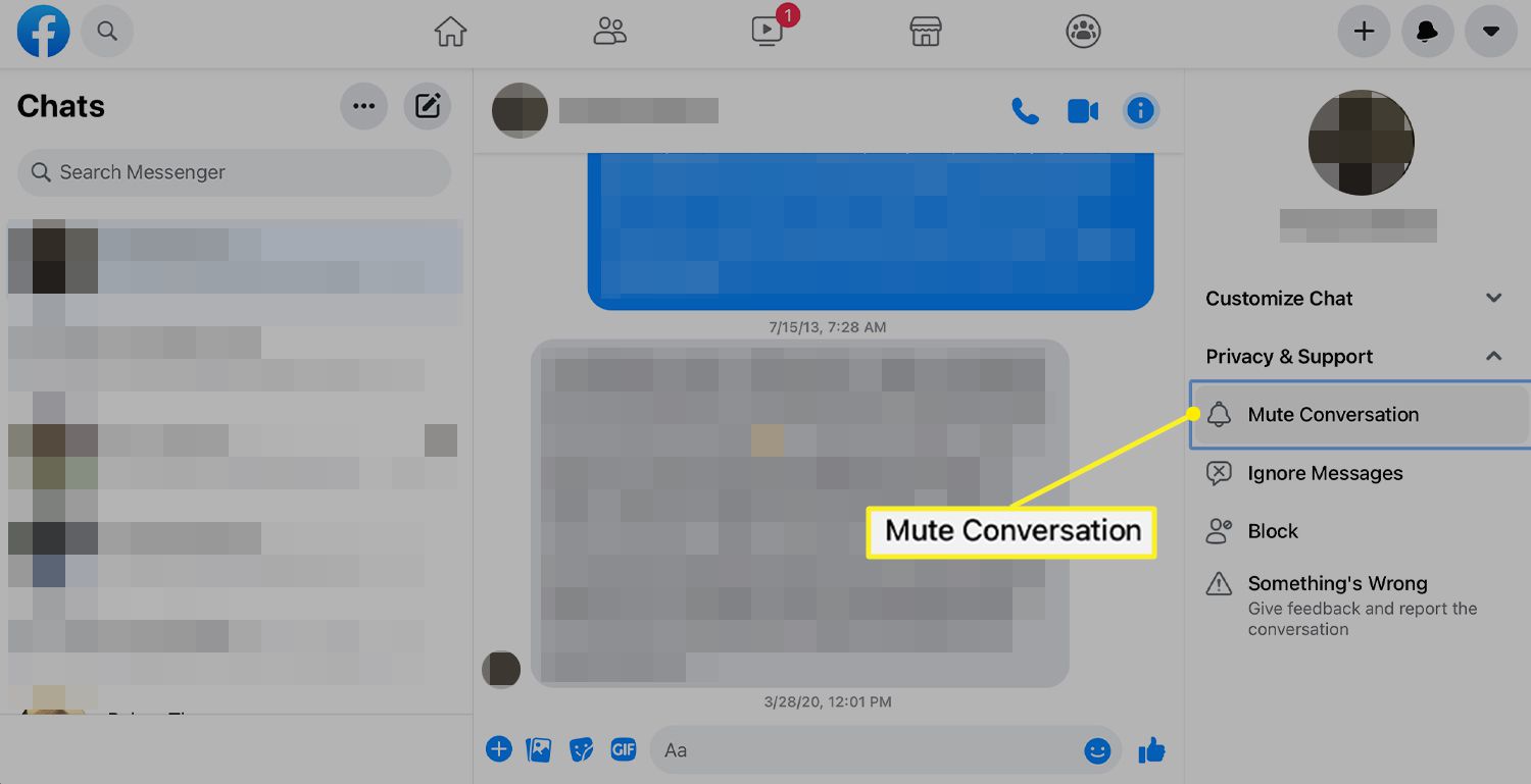 Μενού Messenger με Σίγαση συνομιλίας 