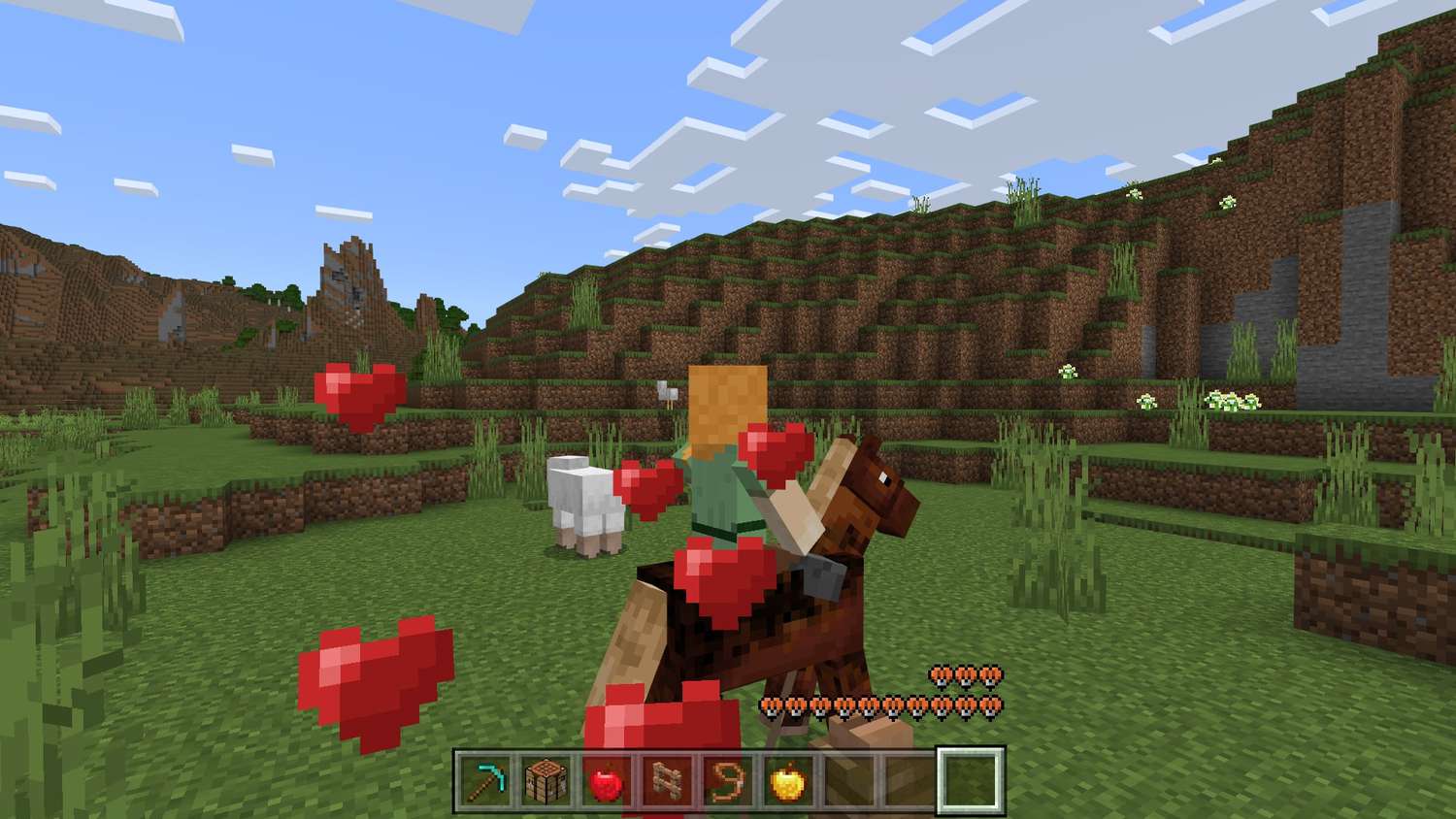 Ιππασία σε άλογο με καρδιές πάνω από το κεφάλι του στο Minecraft