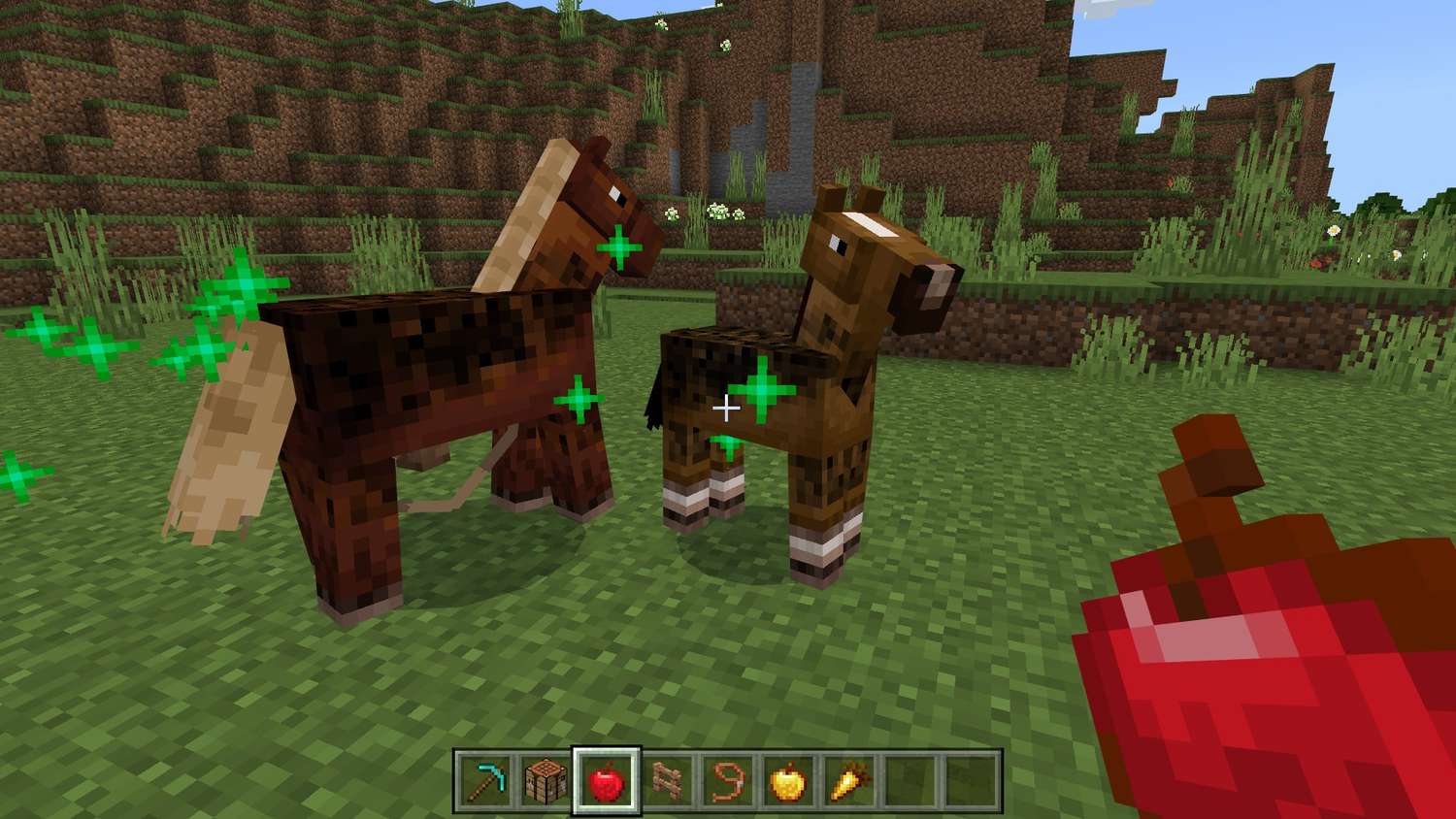 Ταΐζοντας ένα μήλο σε ένα μωρό άλογο στο Minecraft