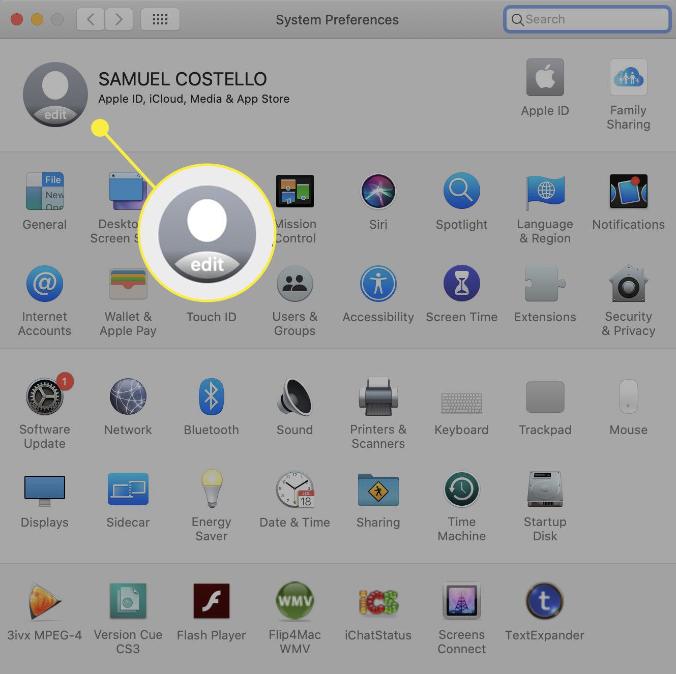 Η εικόνα σας Apple ID επισημαίνεται στις Προτιμήσεις συστήματος σε Mac.