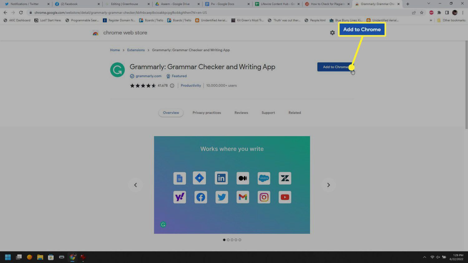 Προσθήκη στο Chrome στη σελίδα Grammarly στο Chrome web store