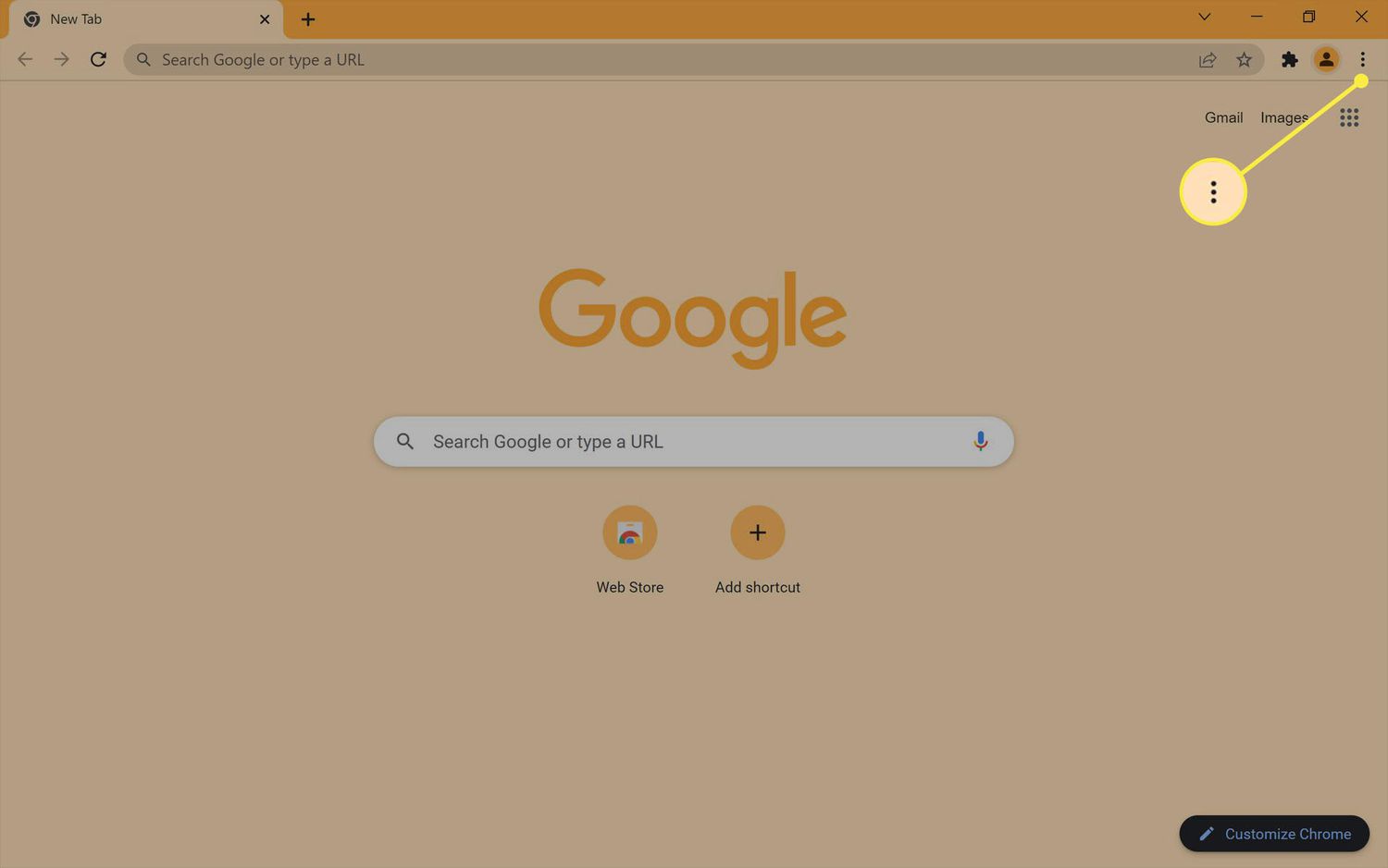 Το πρόγραμμα περιήγησης Google Chrome είναι ανοιχτό σε Windows με πορτοκαλί θέμα.