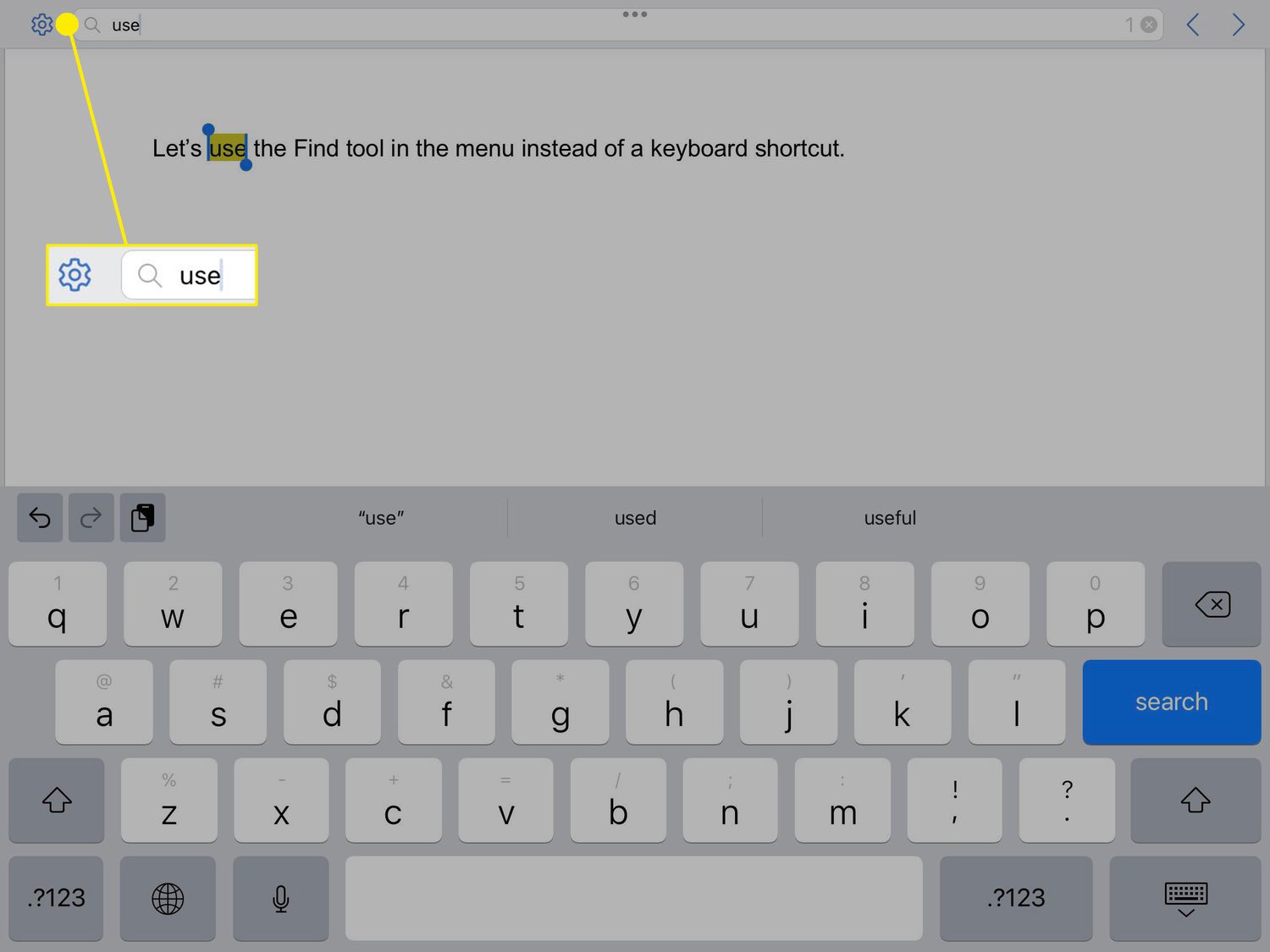 Πλαίσιο αναζήτησης στο Word στο iPad