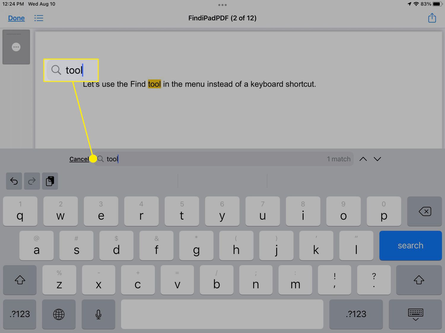 Πλαίσιο αναζήτησης στα Αρχεία στο iPad στο iPad